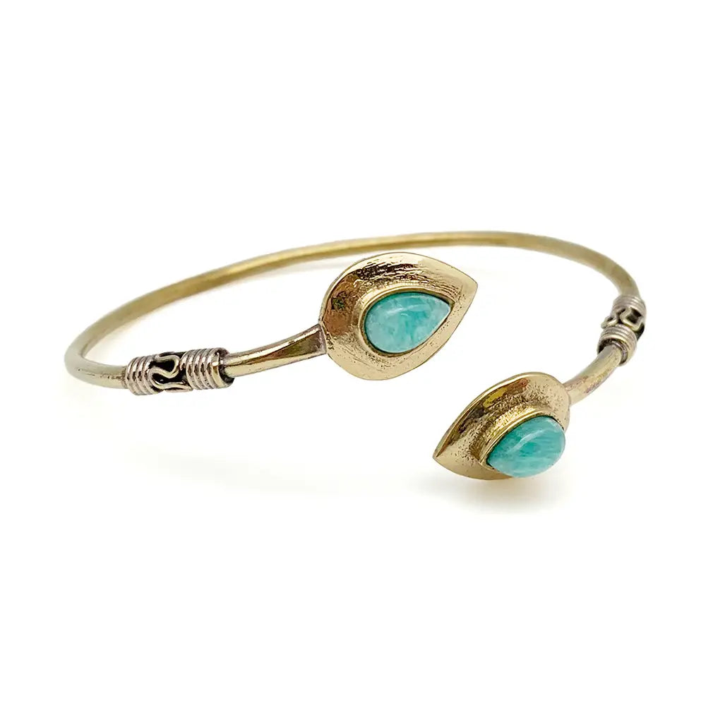 Tanvi Collection Bangle Bracelet - Gold with Amazonite