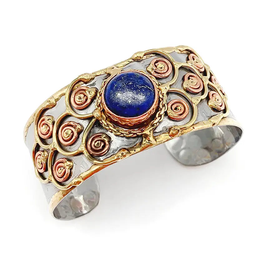 Narrow Mixed Metal Cuff Bracelet - Lapis