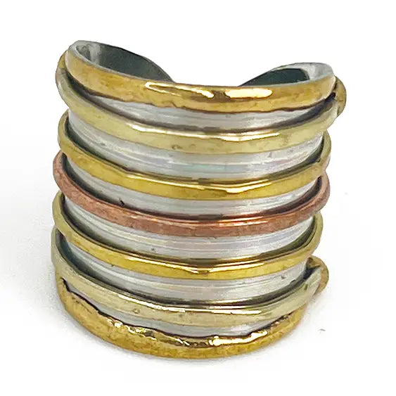 Handcrafted Mixed Metal Stacked Ring - Wide Band