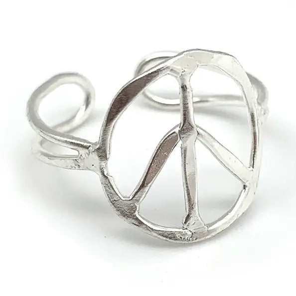 Silver Plated Adjustable Ring - Peace Sign