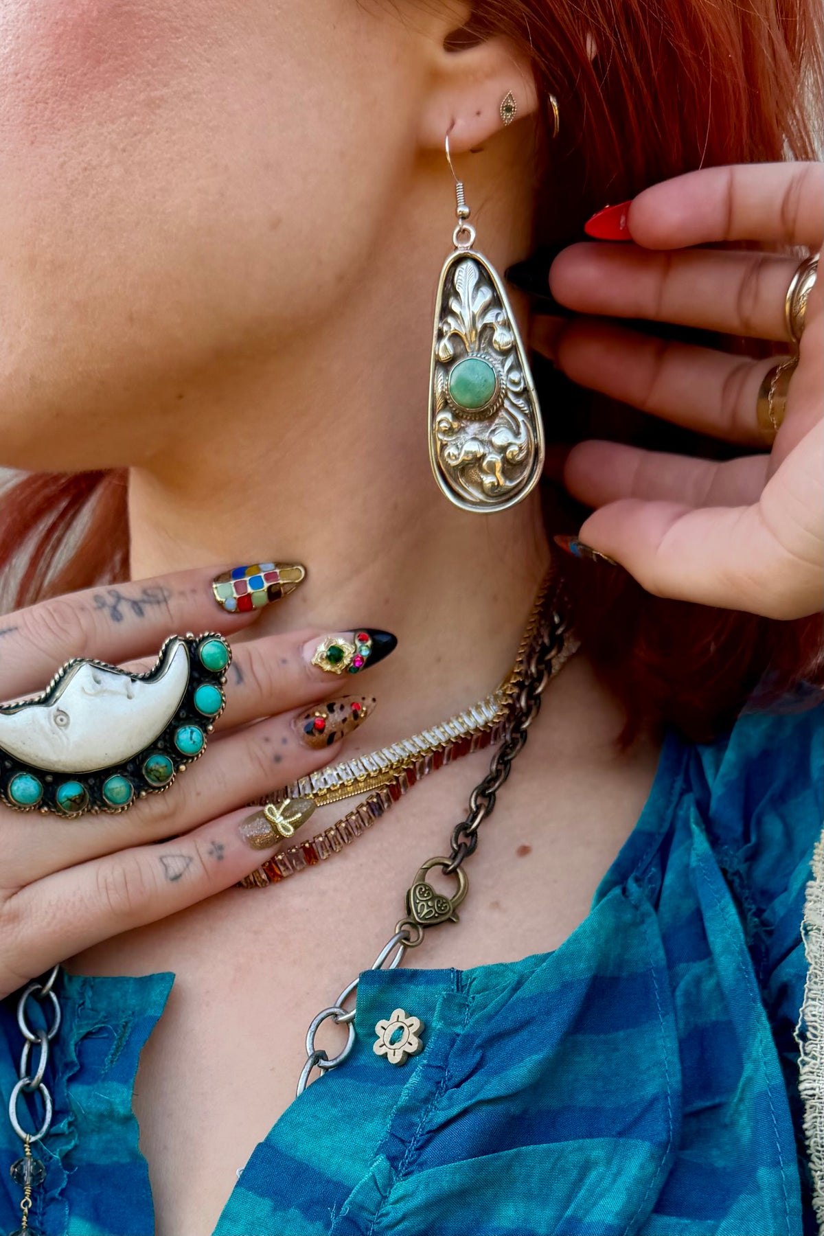 Turquoise & Scroll Earring