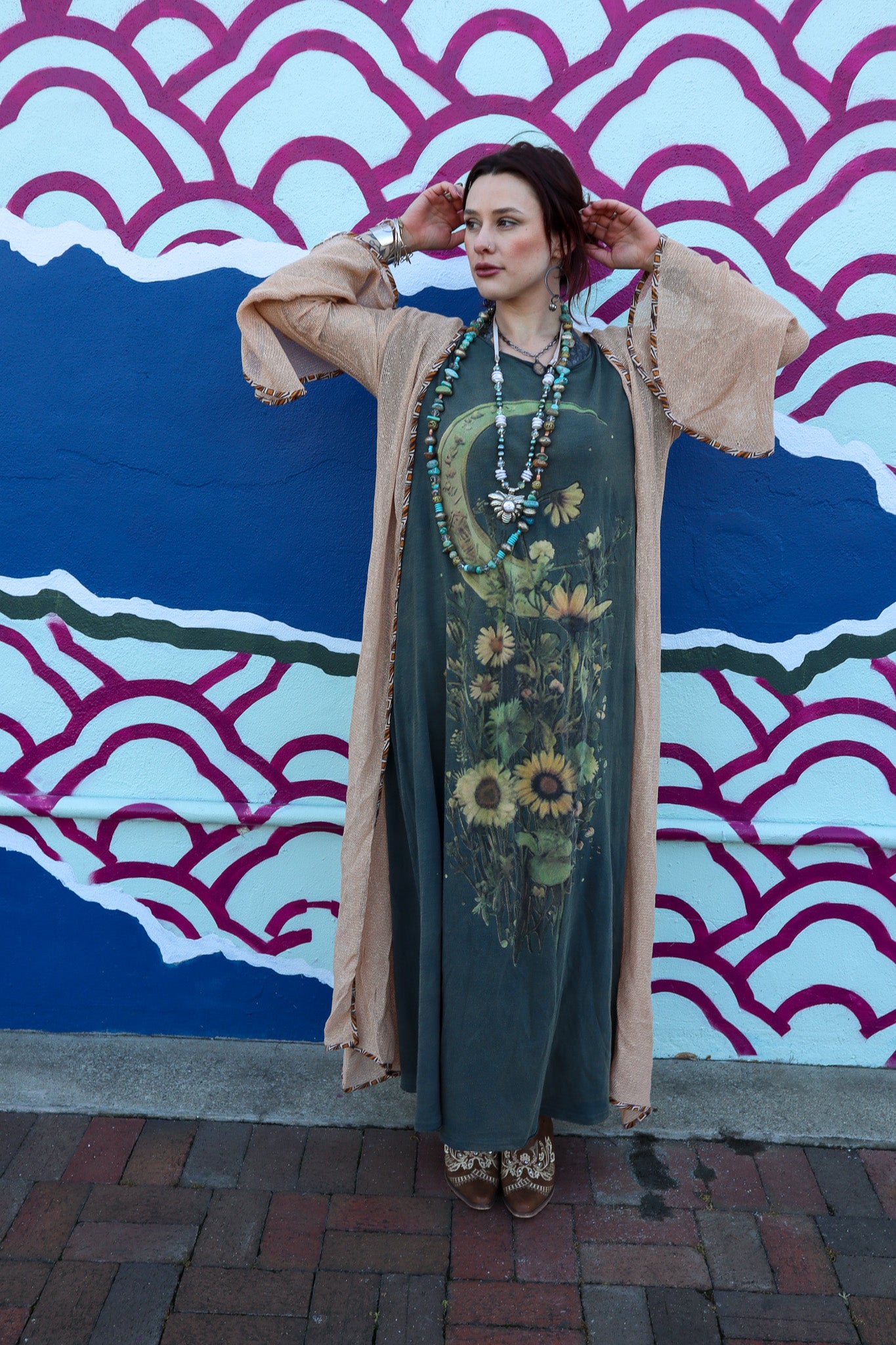 Moon Flower Dress Boho Mineral Washed Grunge Maxi