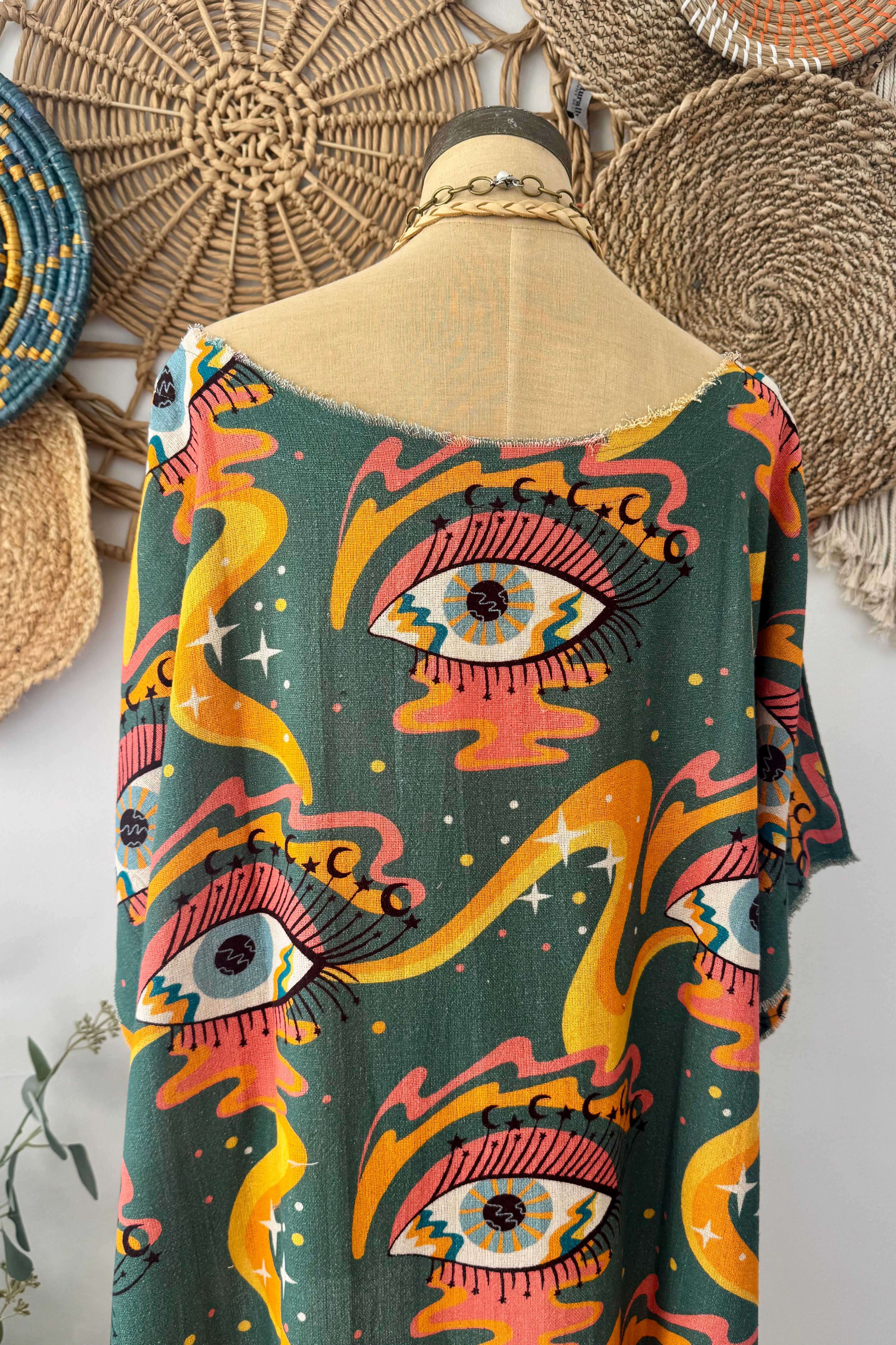 Eyes All Over YOU Psychedelic Linen Tunic Hi Lo Top