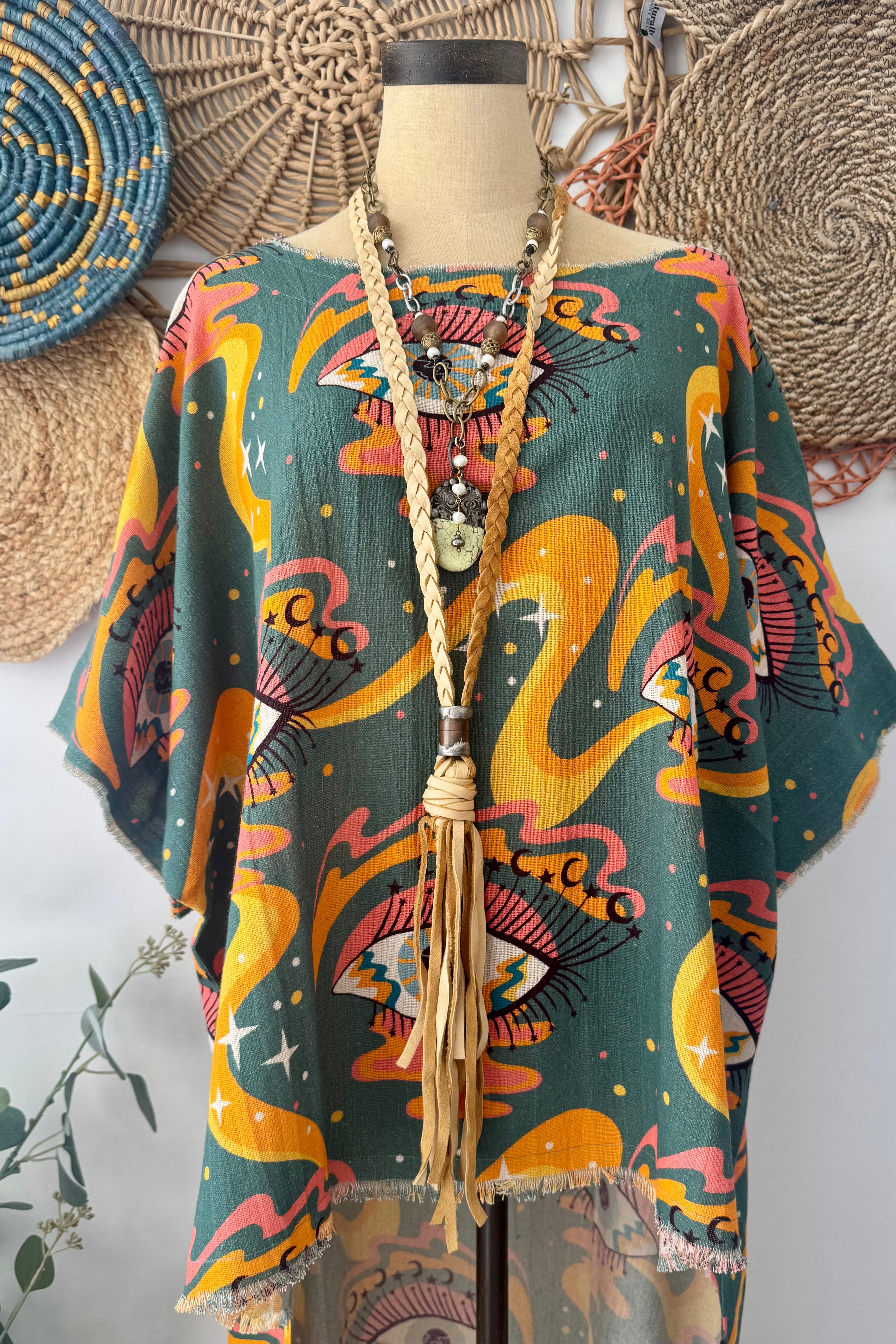 Eyes All Over YOU Psychedelic Linen Tunic Hi Lo Top