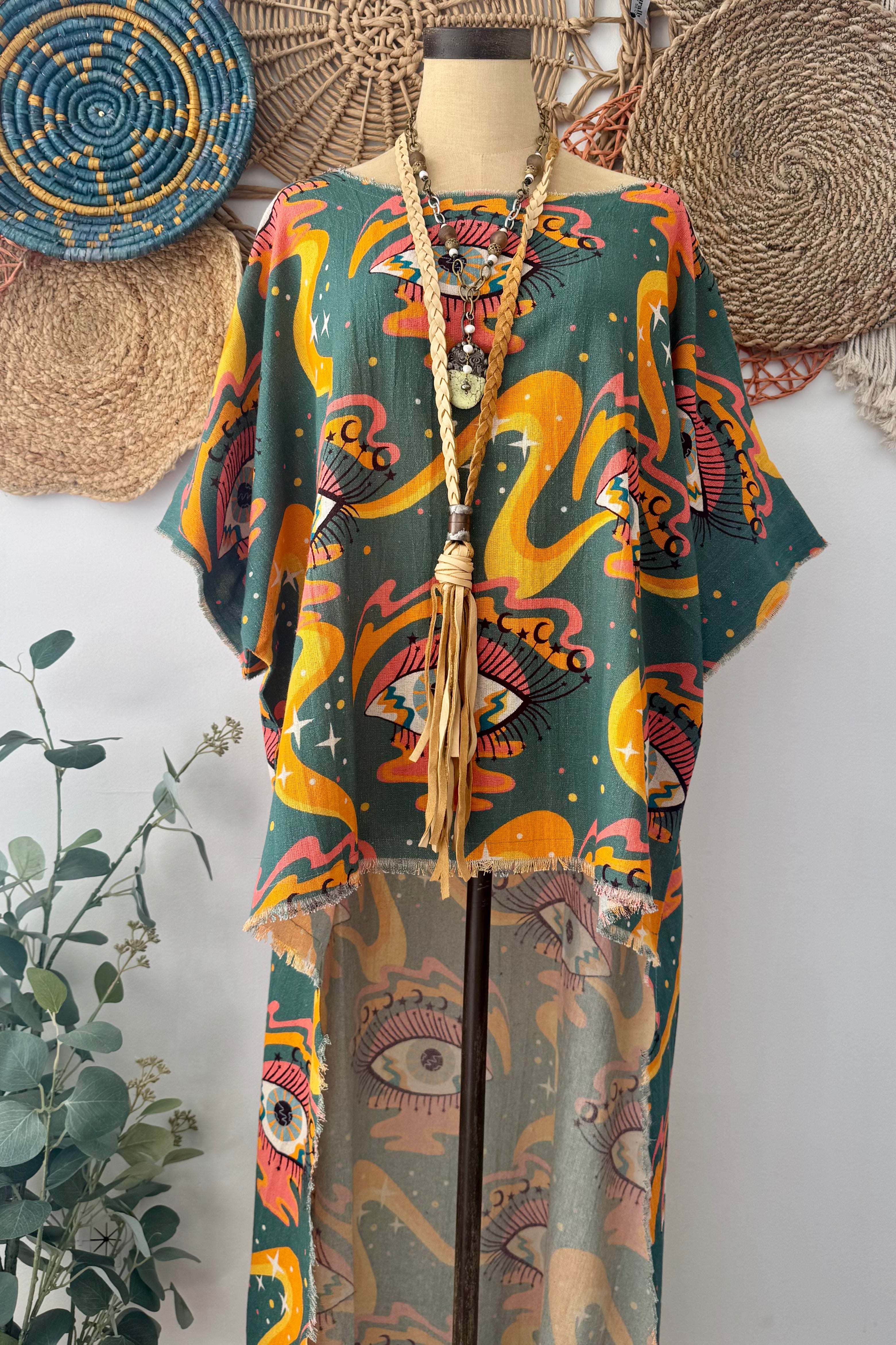 Eyes All Over YOU Psychedelic Linen Tunic Hi Lo Top
