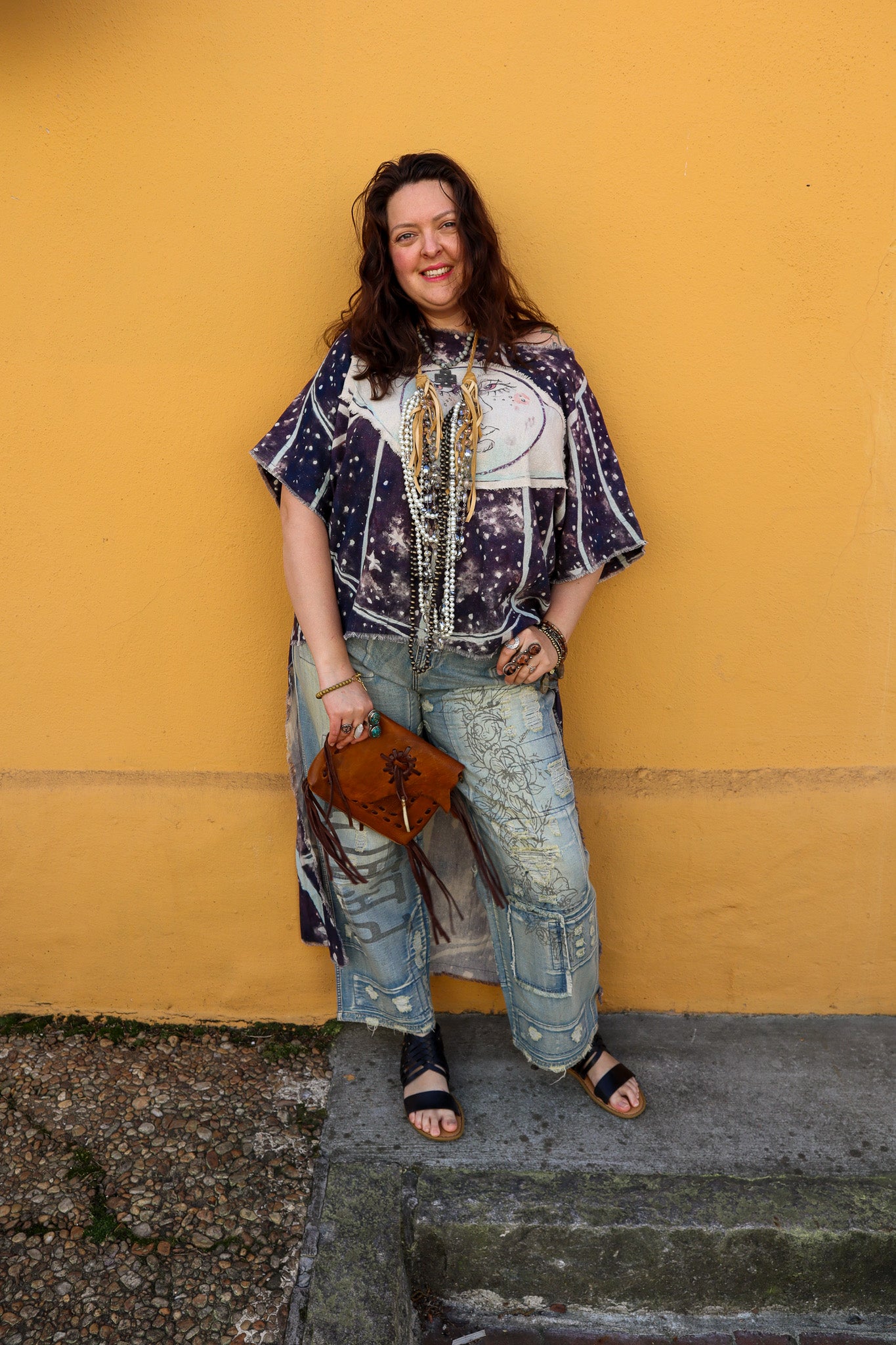Touch the Moon Celestial Hi-Lo Tunic with Moon Patch