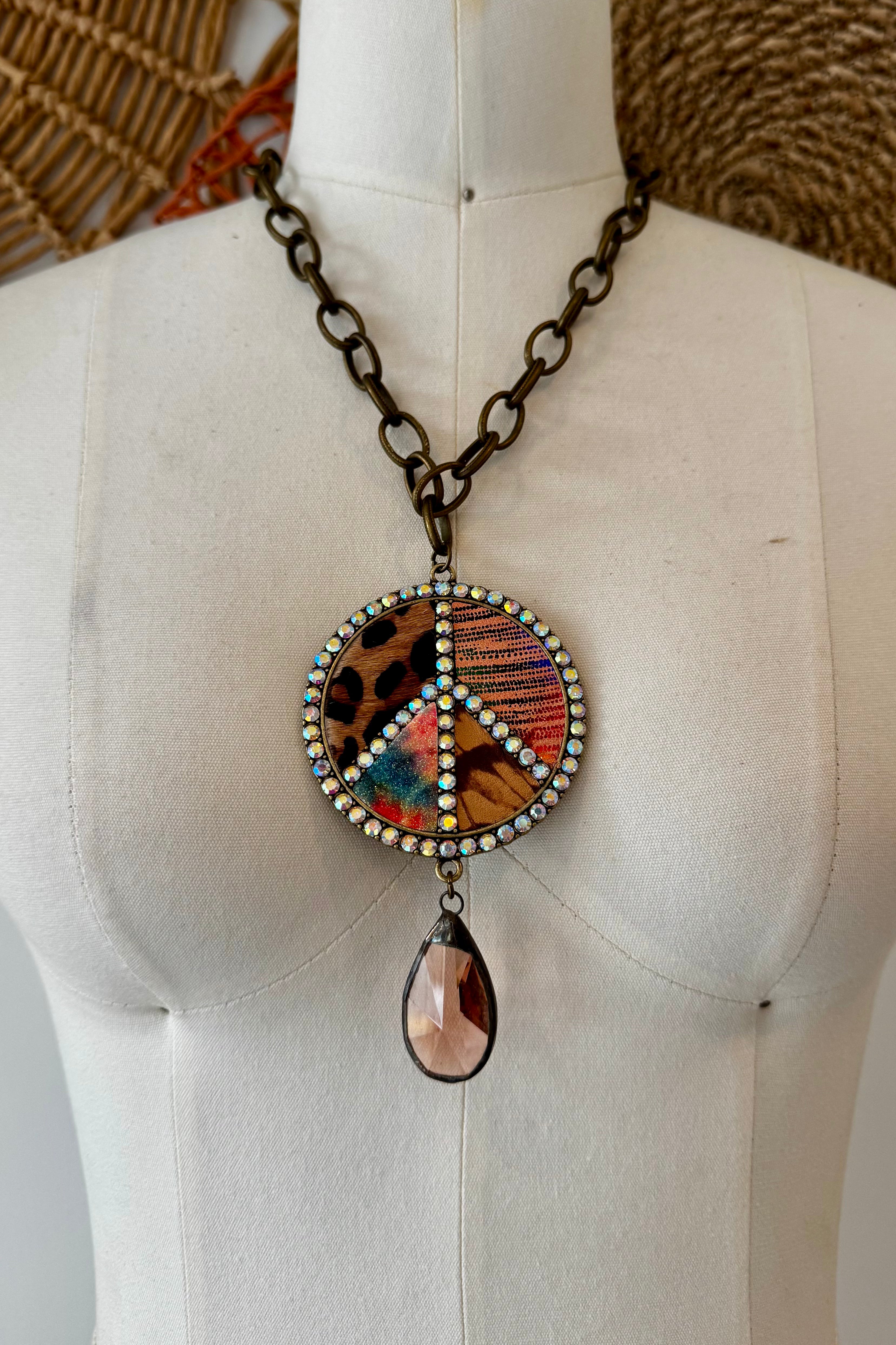 Leather Patches Peace Sign Necklace