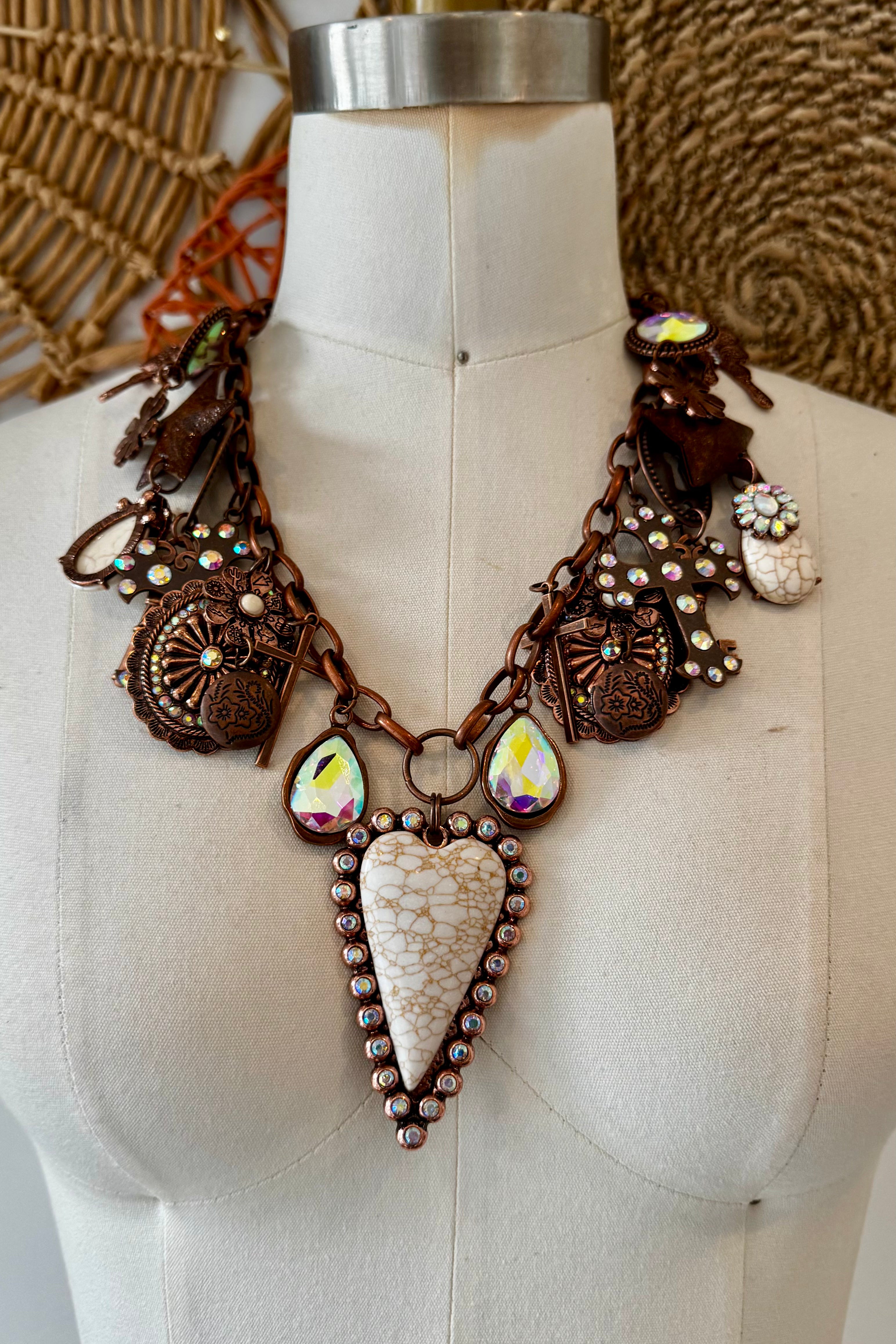 Heart Eyes White Howlite and Copper Charm Necklace