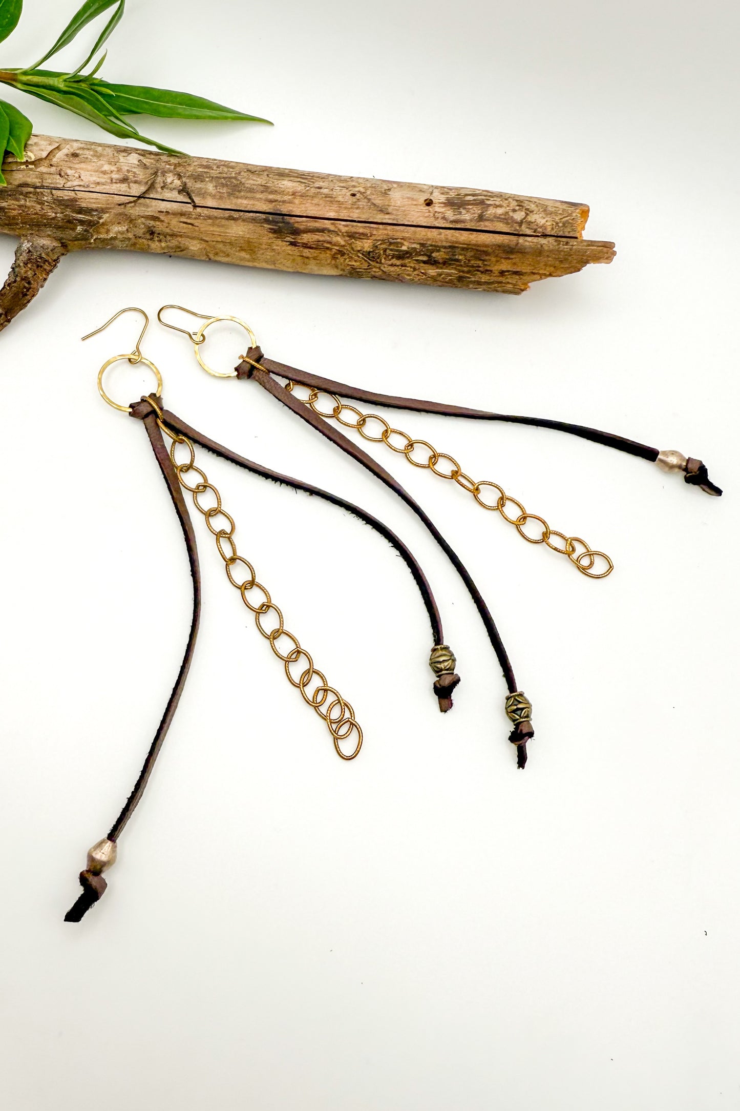 Leather Tassel & Chain Drop Earrings