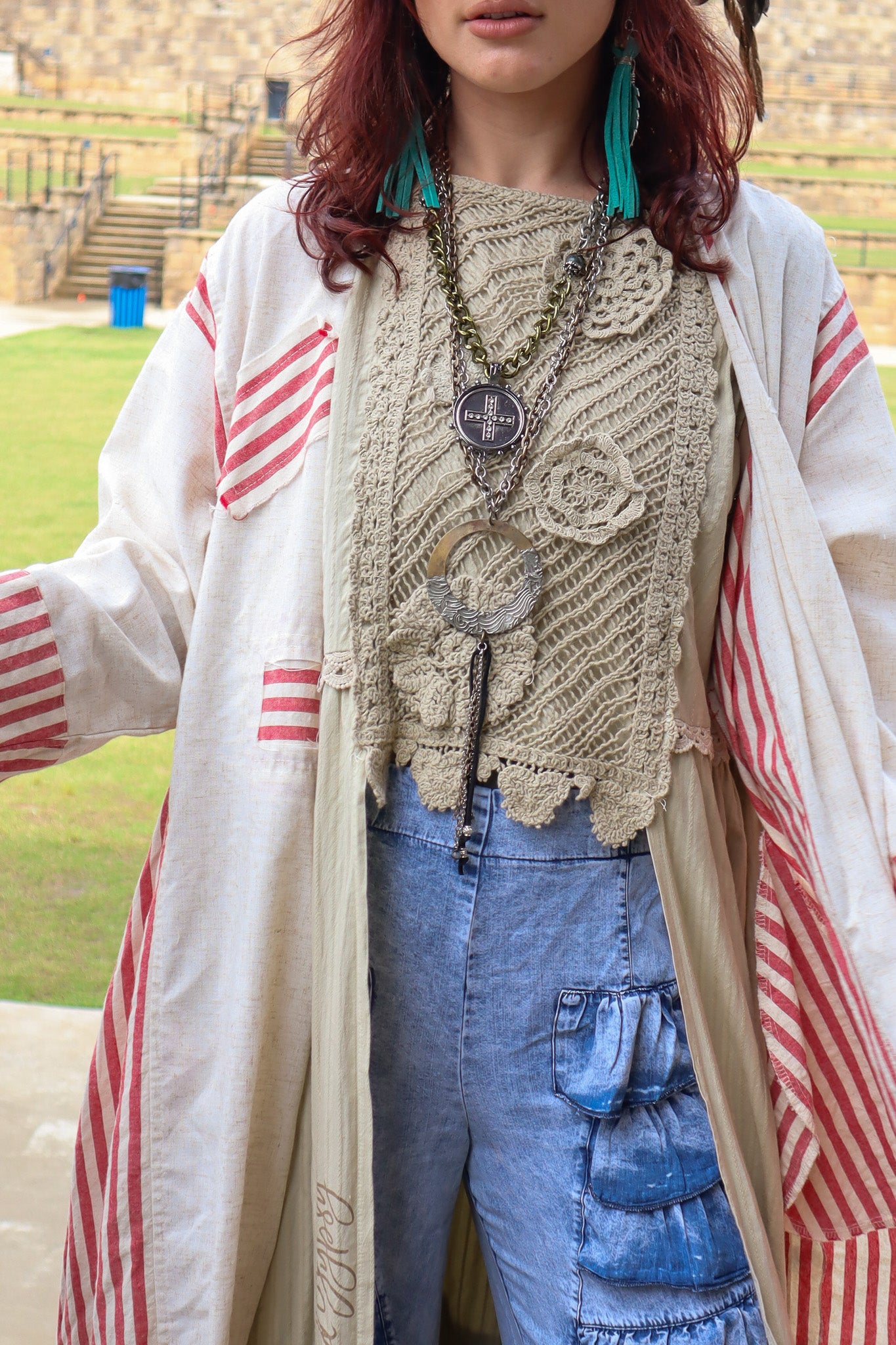 Double Chain Circle Drop Necklace