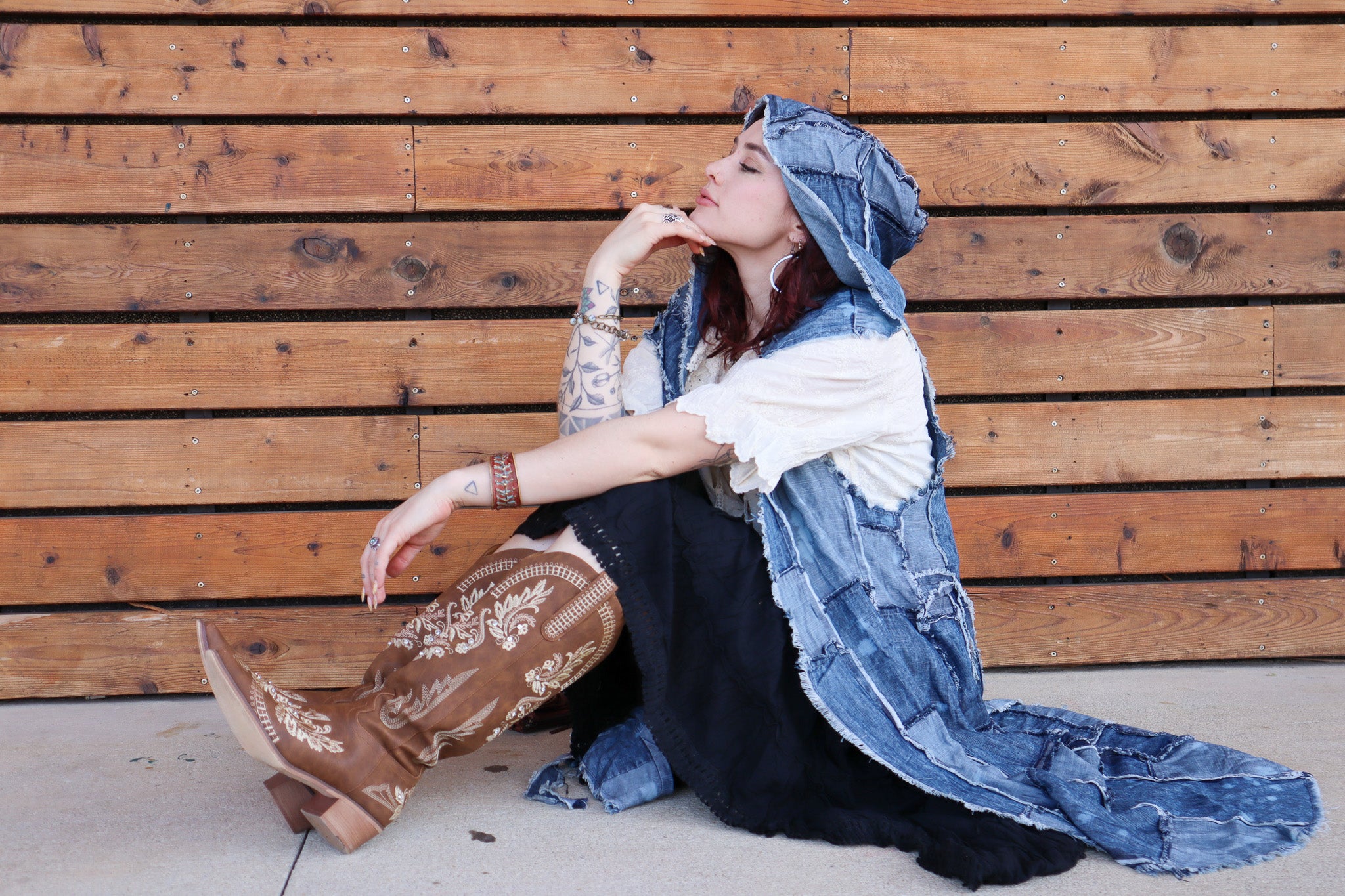 Patchwork Skies Hooded Vest Duster