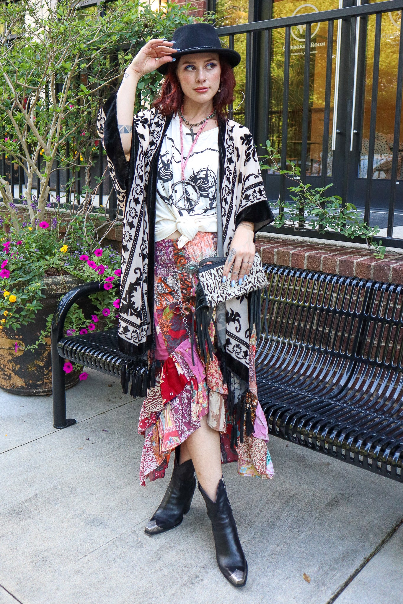 Victoria Velvet Burnout Mesh Tassel Kimono