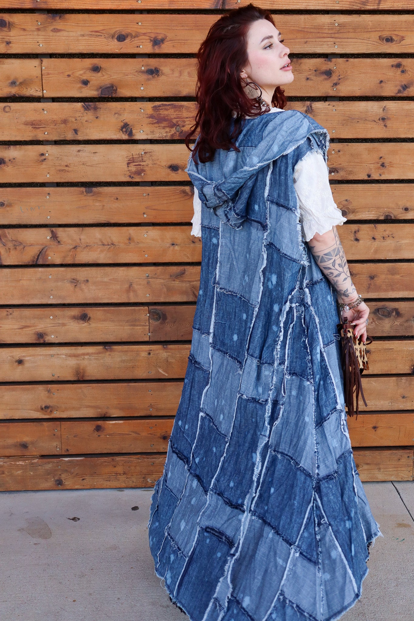 Patchwork Skies Hooded Vest Duster