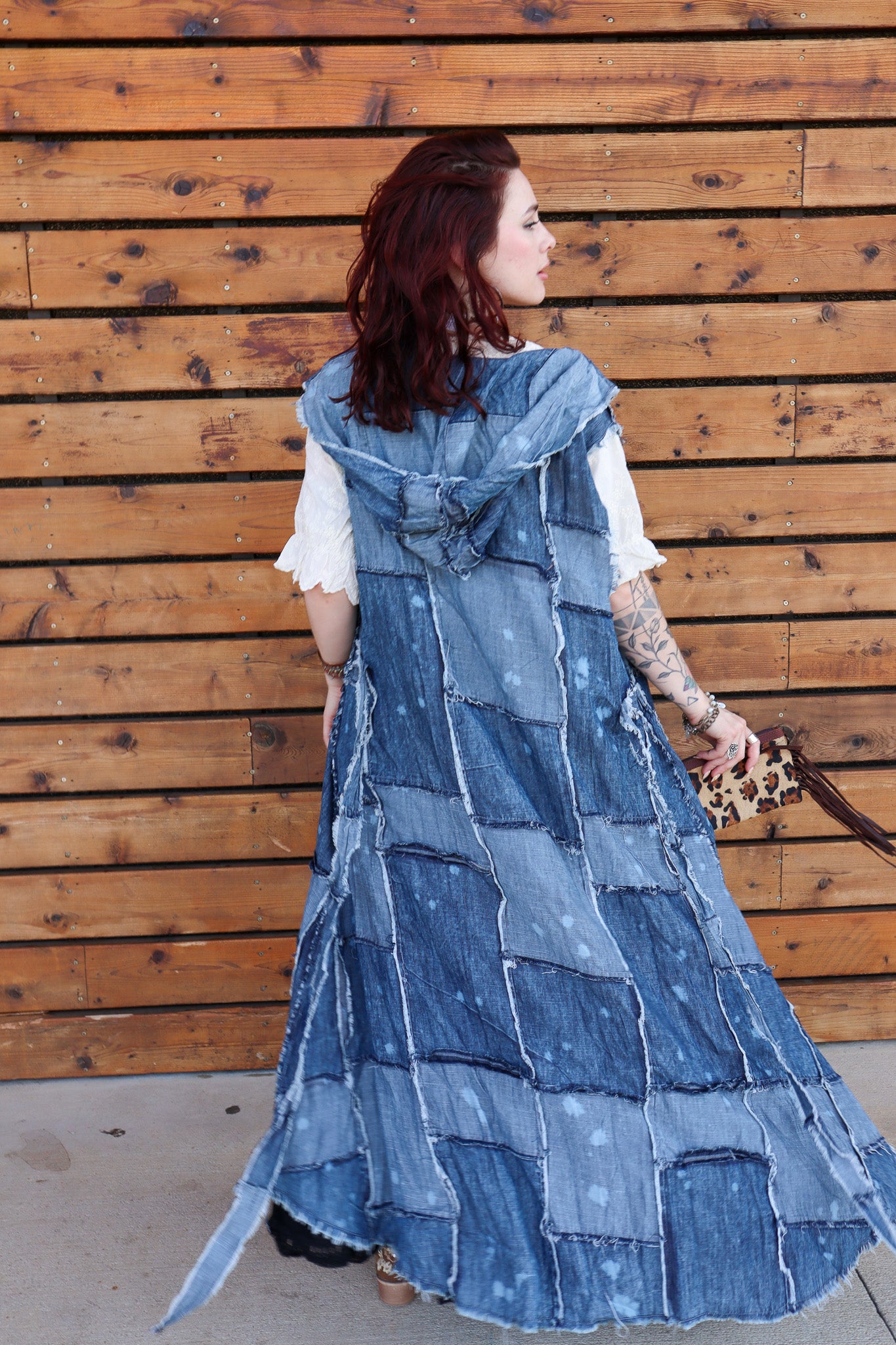 Patchwork Skies Hooded Vest Duster