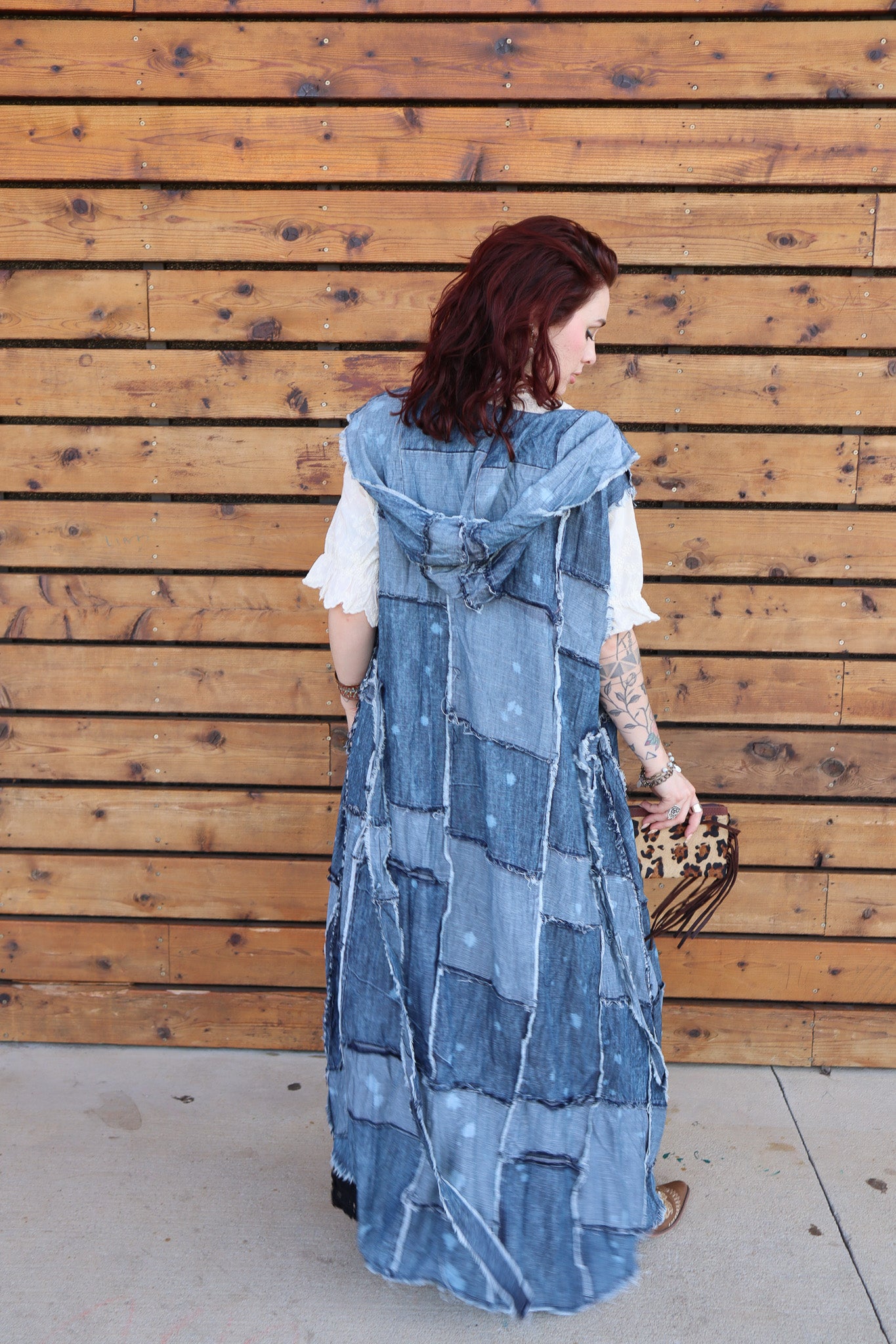 Patchwork Skies Hooded Vest Duster