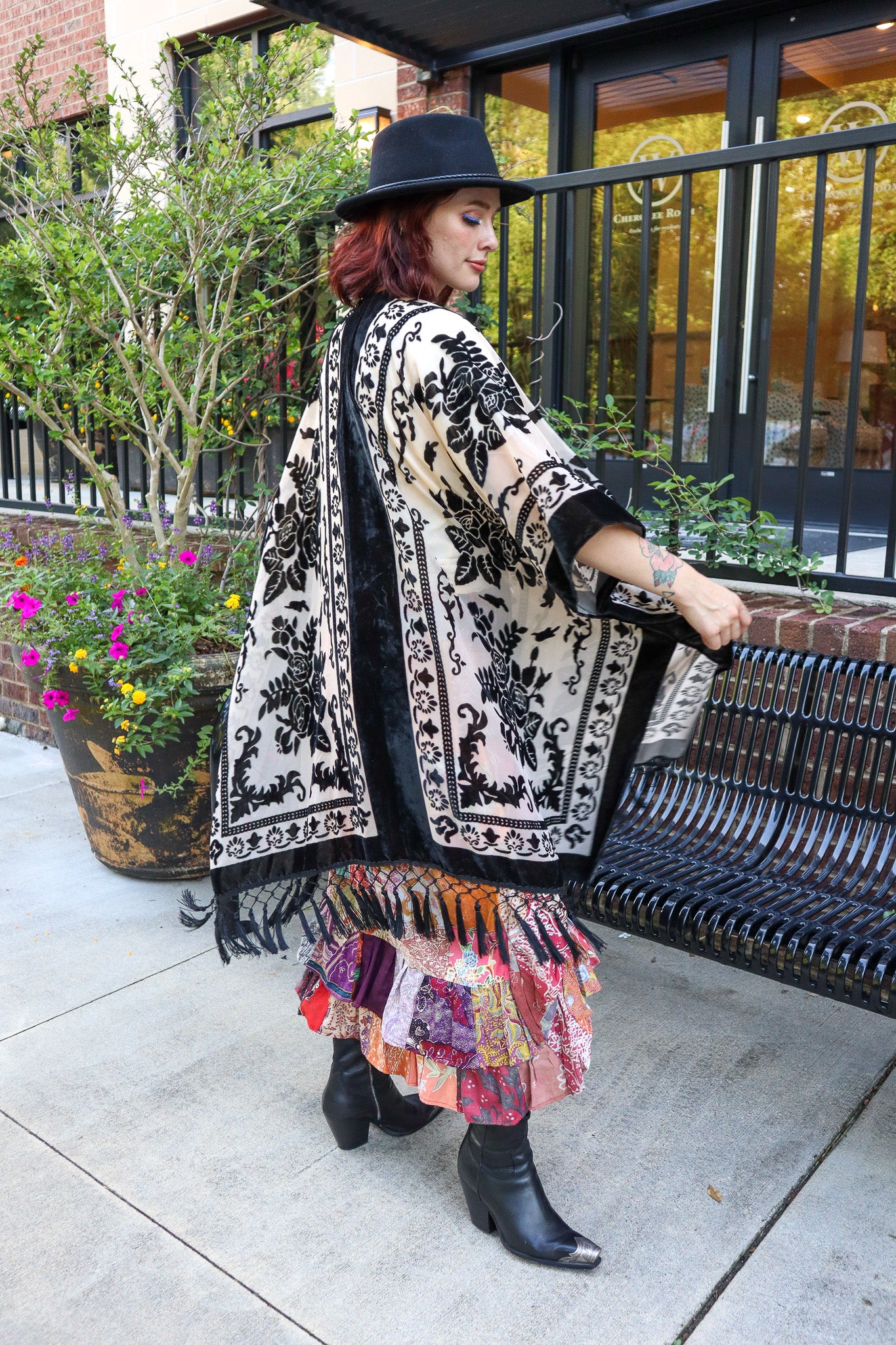 Victoria Velvet Burnout Mesh Tassel Kimono