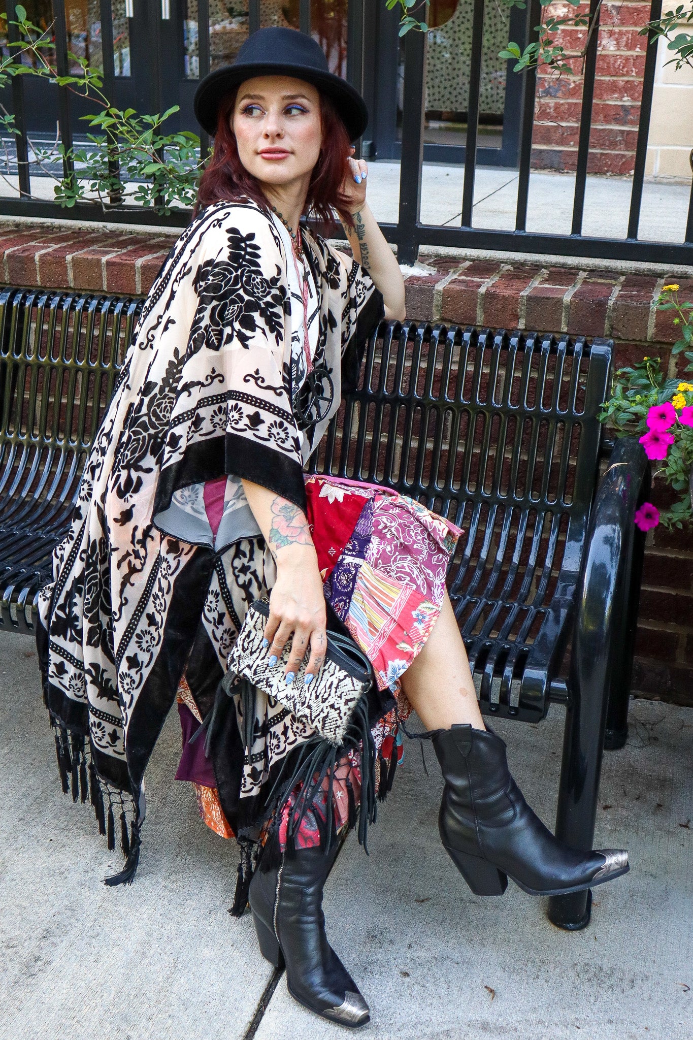 Victoria Velvet Burnout Mesh Tassel Kimono