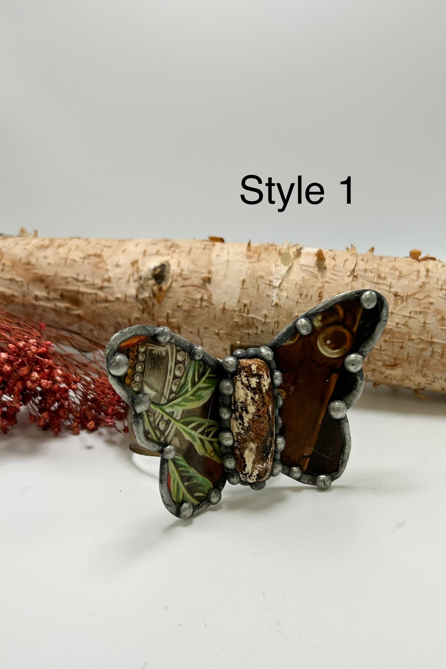 Butterfly Recycled Tin Cuff Bracelet w/ Gemstone