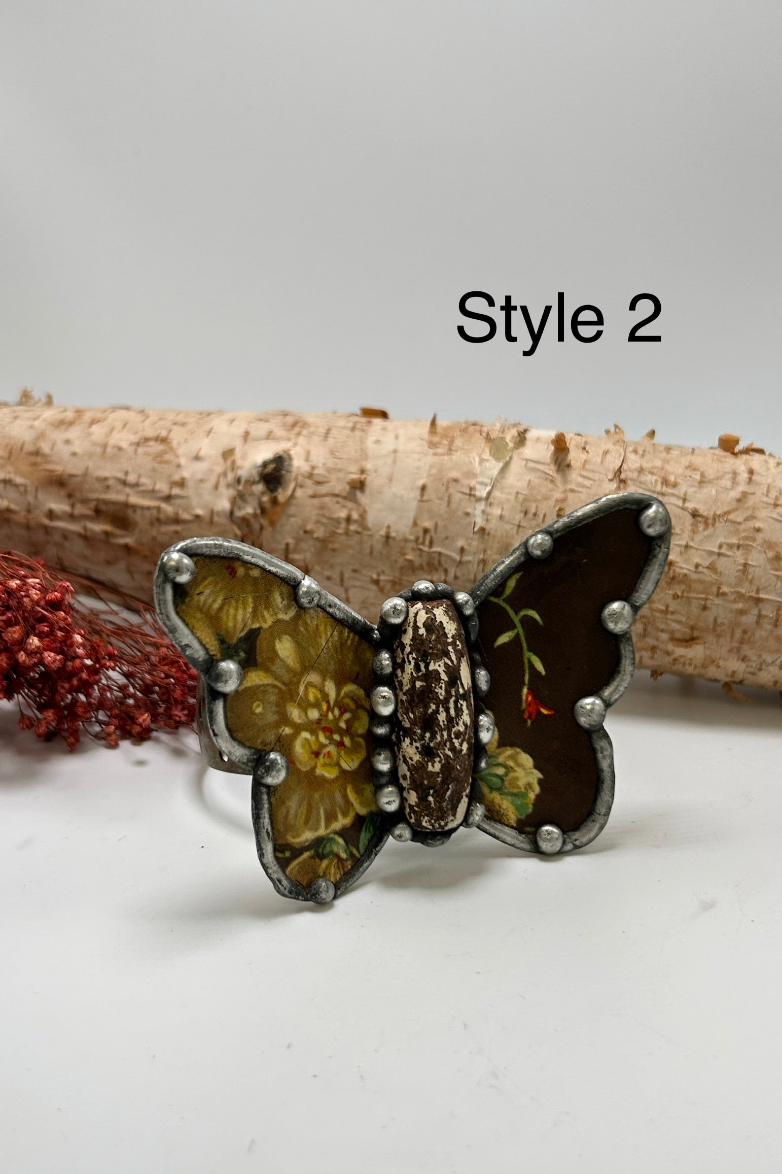 Butterfly Recycled Tin Cuff Bracelet w/ Gemstone