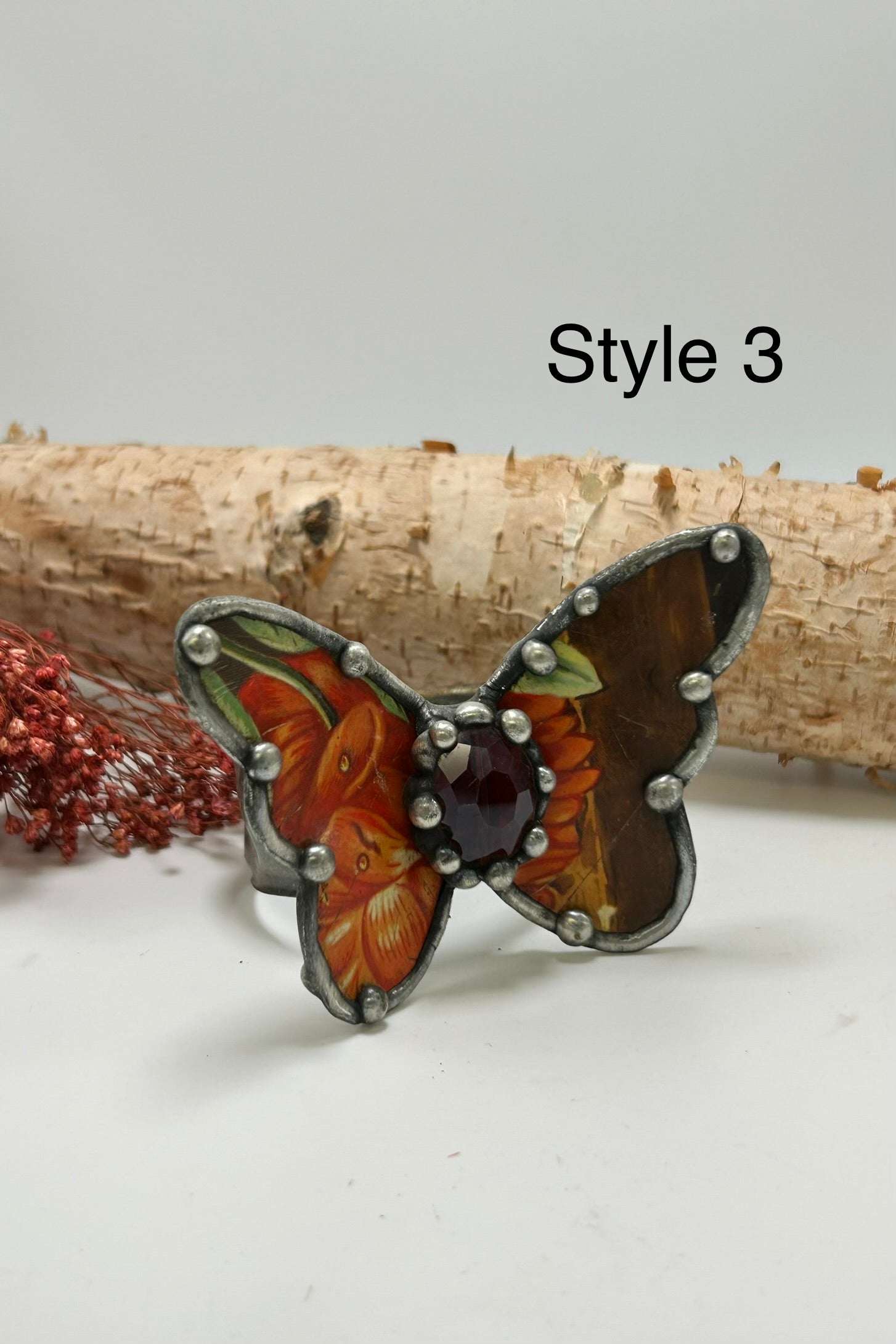 Butterfly Recycled Tin Cuff Bracelet w/ Gemstone