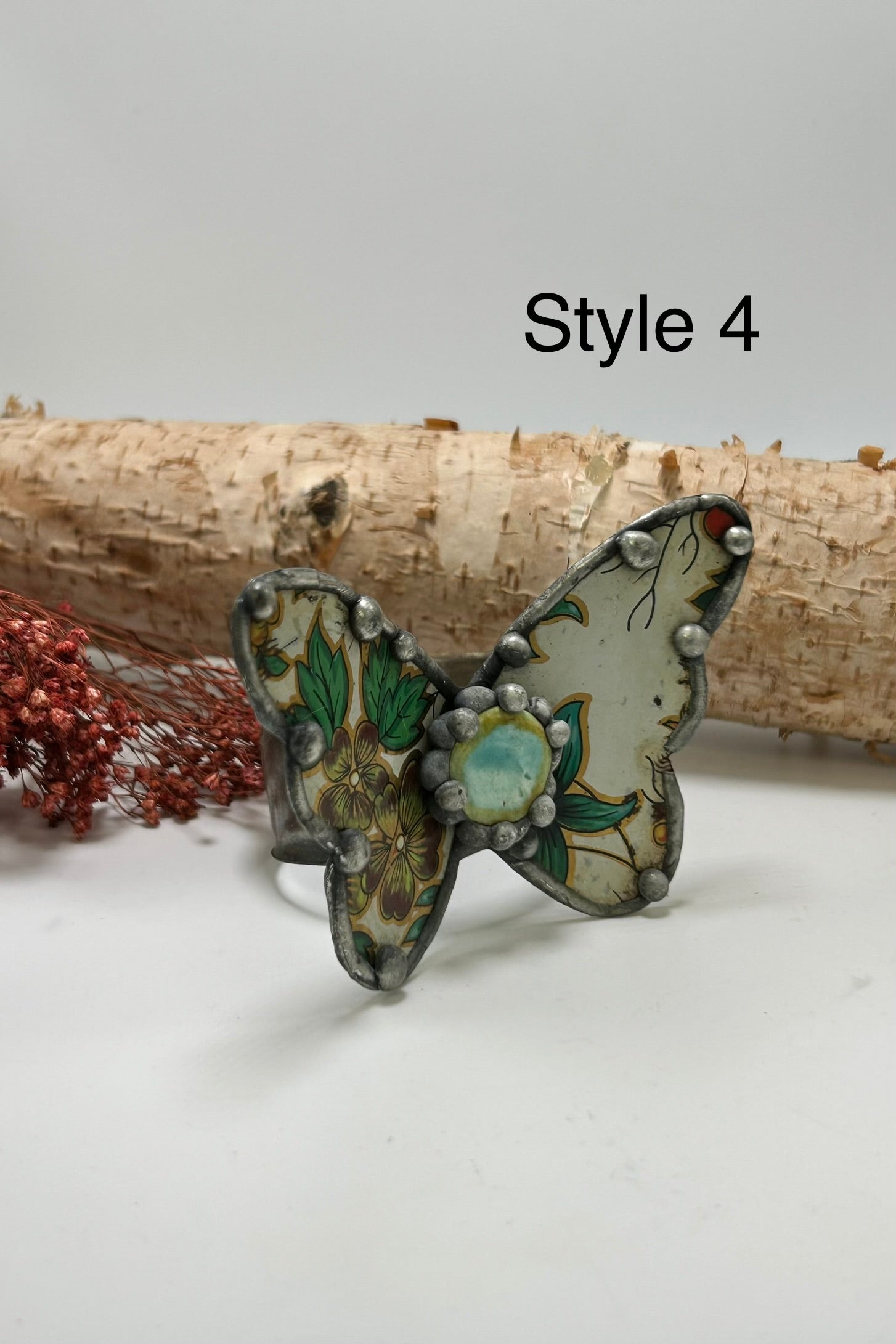 Butterfly Recycled Tin Cuff Bracelet w/ Gemstone