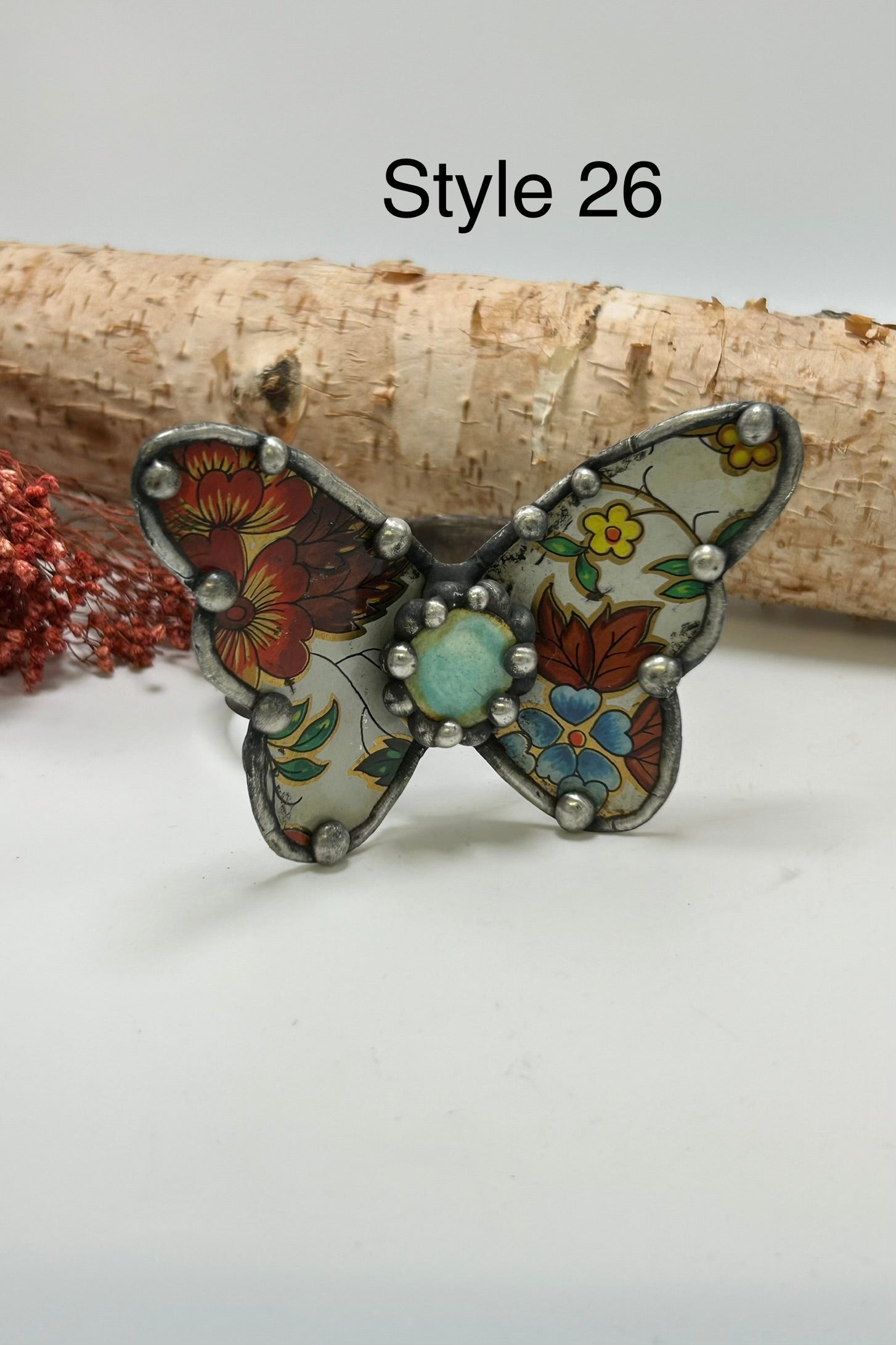 Butterfly Recycled Tin Cuff Bracelet w/ Gemstone