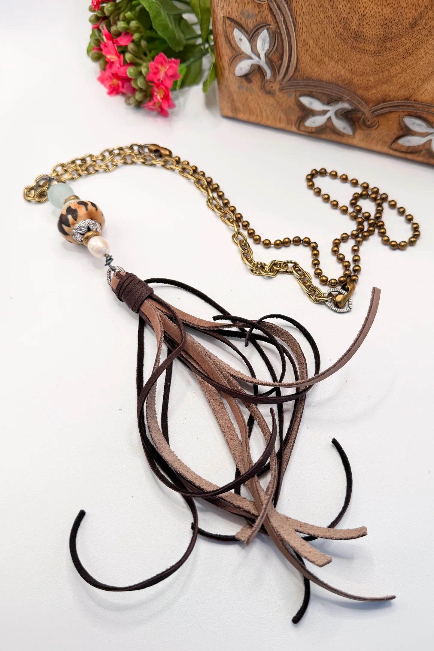 Recycled Glass & African Bead Tassel Necklace