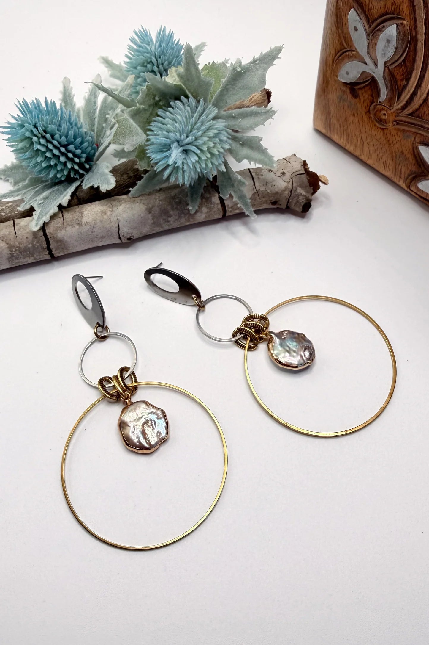 Doubled Up O-Ring Irredentist Pearl Drop Earrings