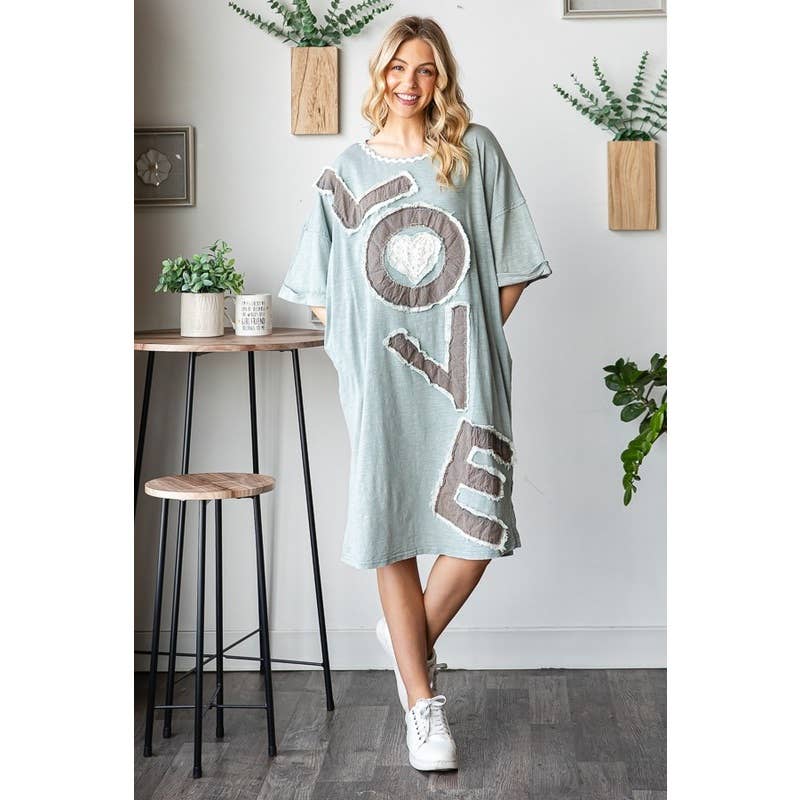 Your Love Embroidered T-Shirt Dress in Blues