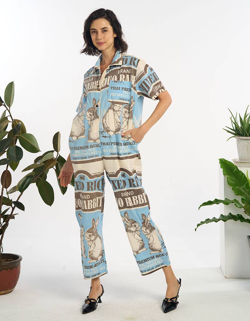 Rabbit Mischief Cotton Shirt Overall Flour Sack