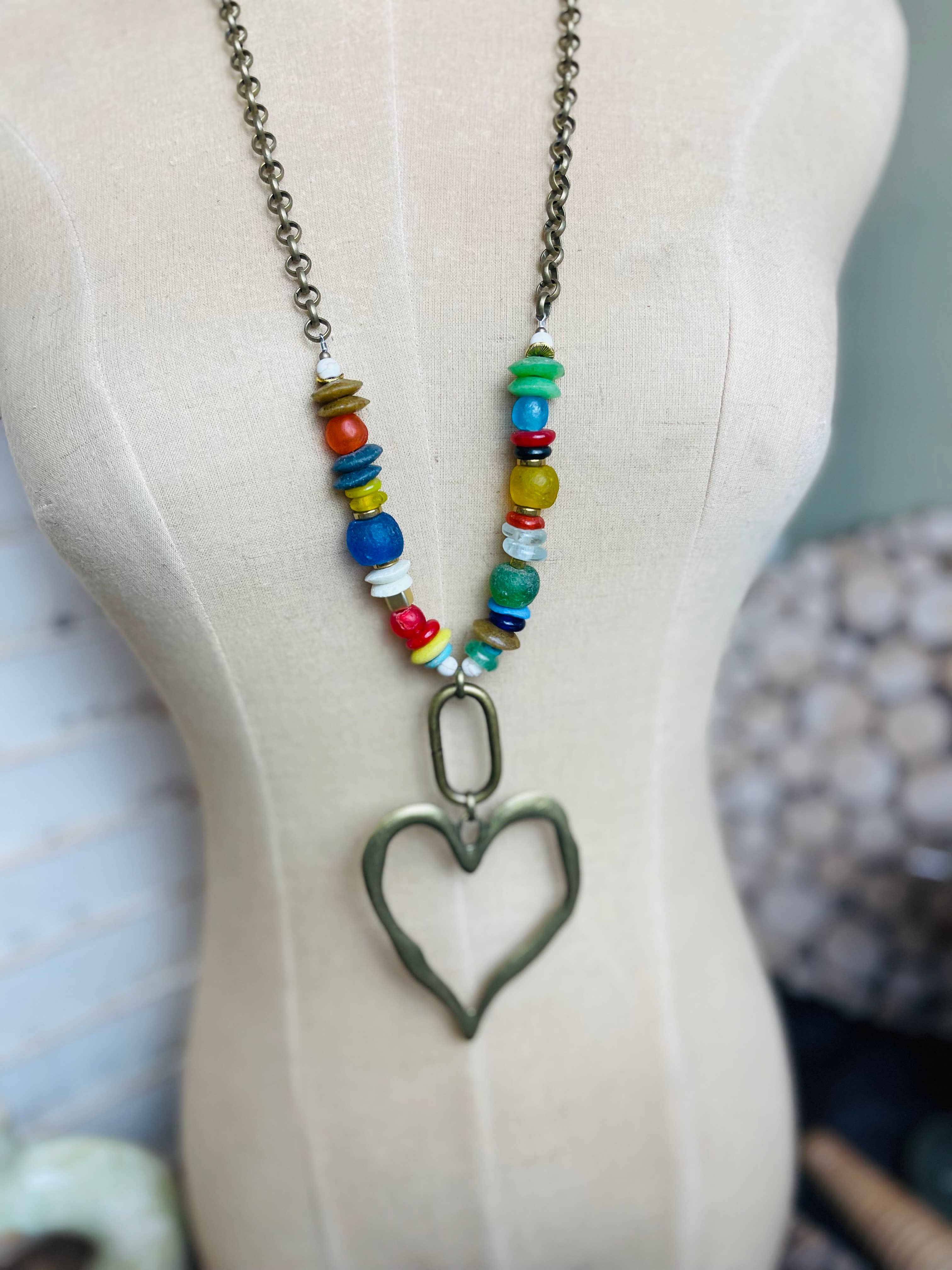 Colorful Sea Glass Heart - Necklace