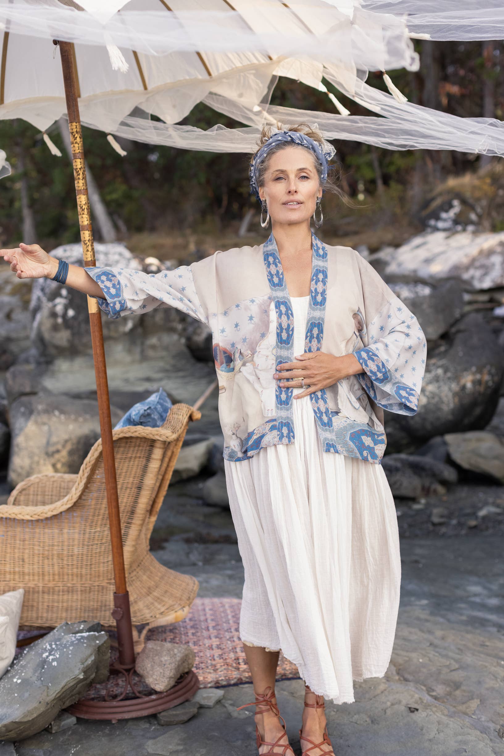 Head In The Clouds Pixie Duster Cropped Kimono w/ Stars