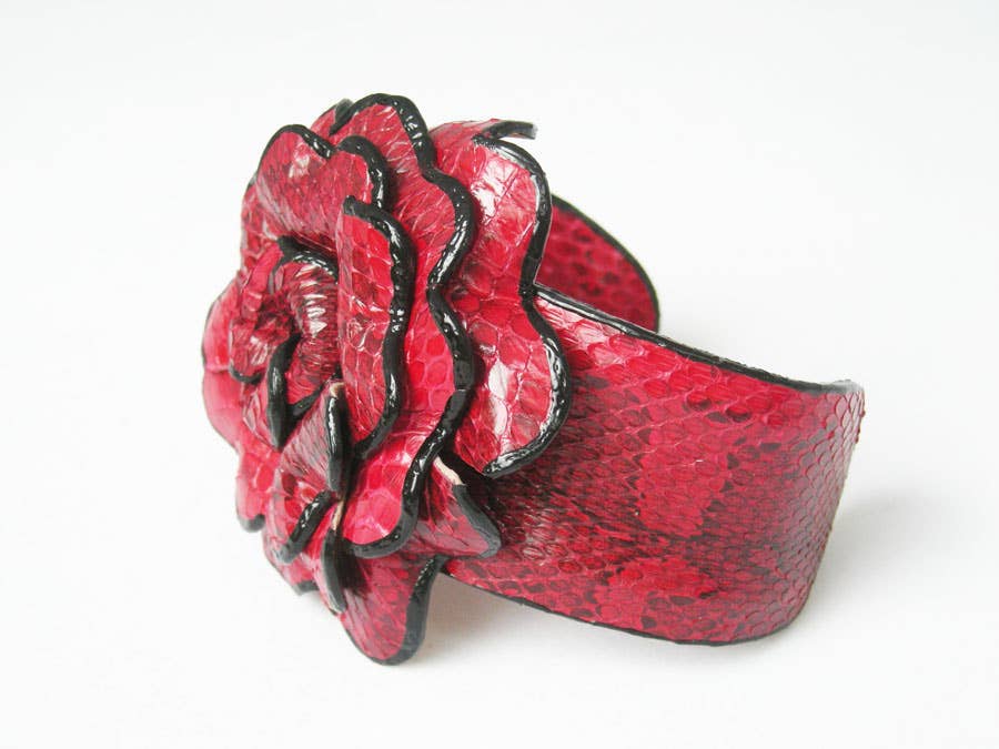 River Snake flower leather cuff