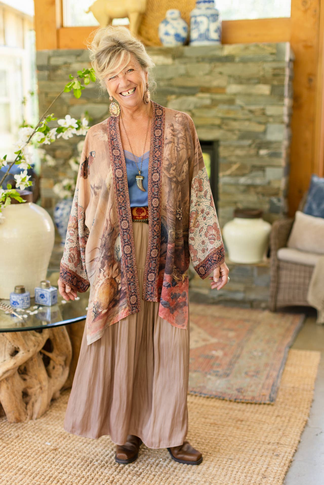 The Storyteller Matinée Duster Kimono w/ Sunflowers, Pottery