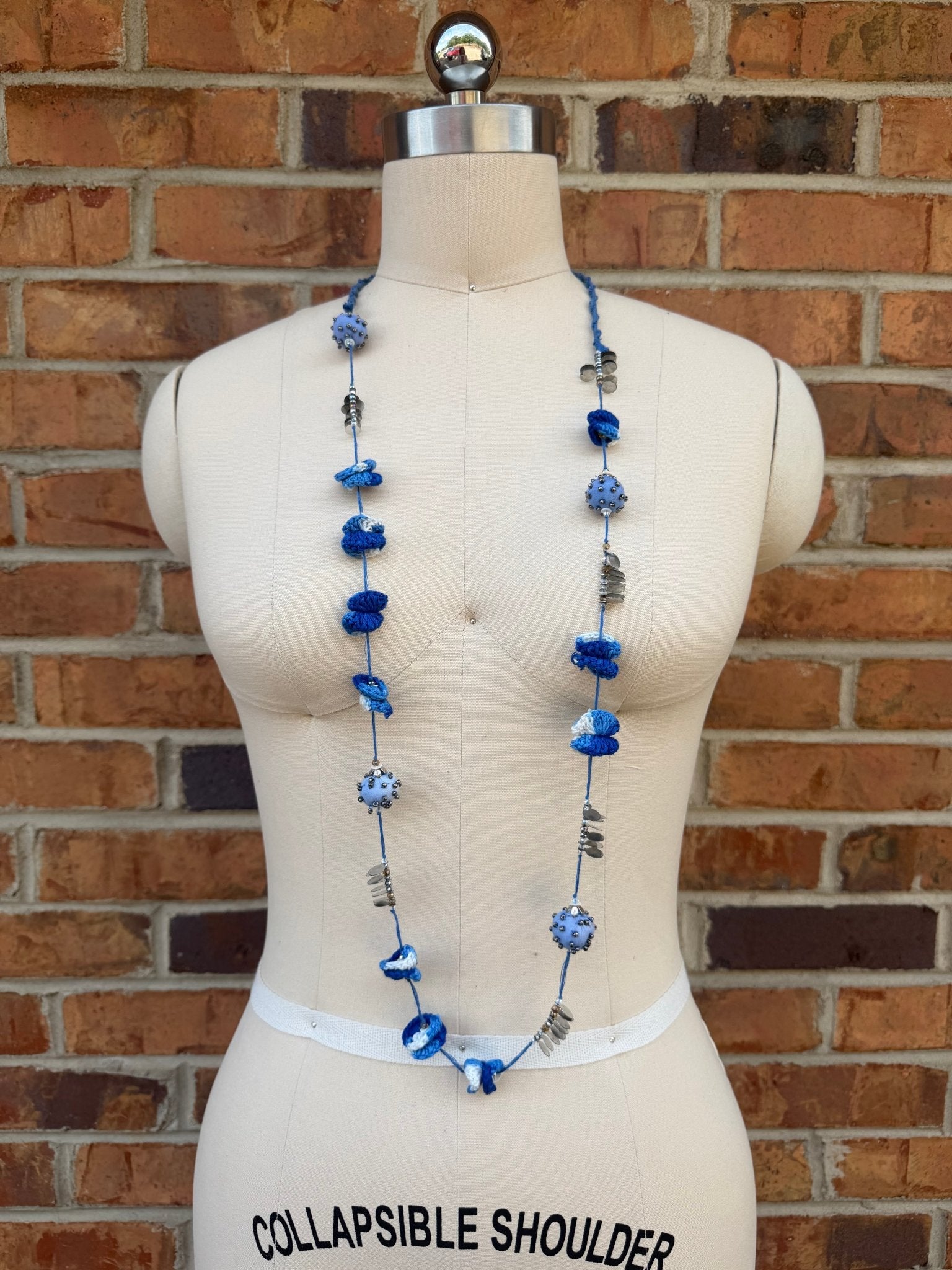 Abstract Blue Fabric Ball Necklace - ivyandlavyboutique ivyandlavyboutique