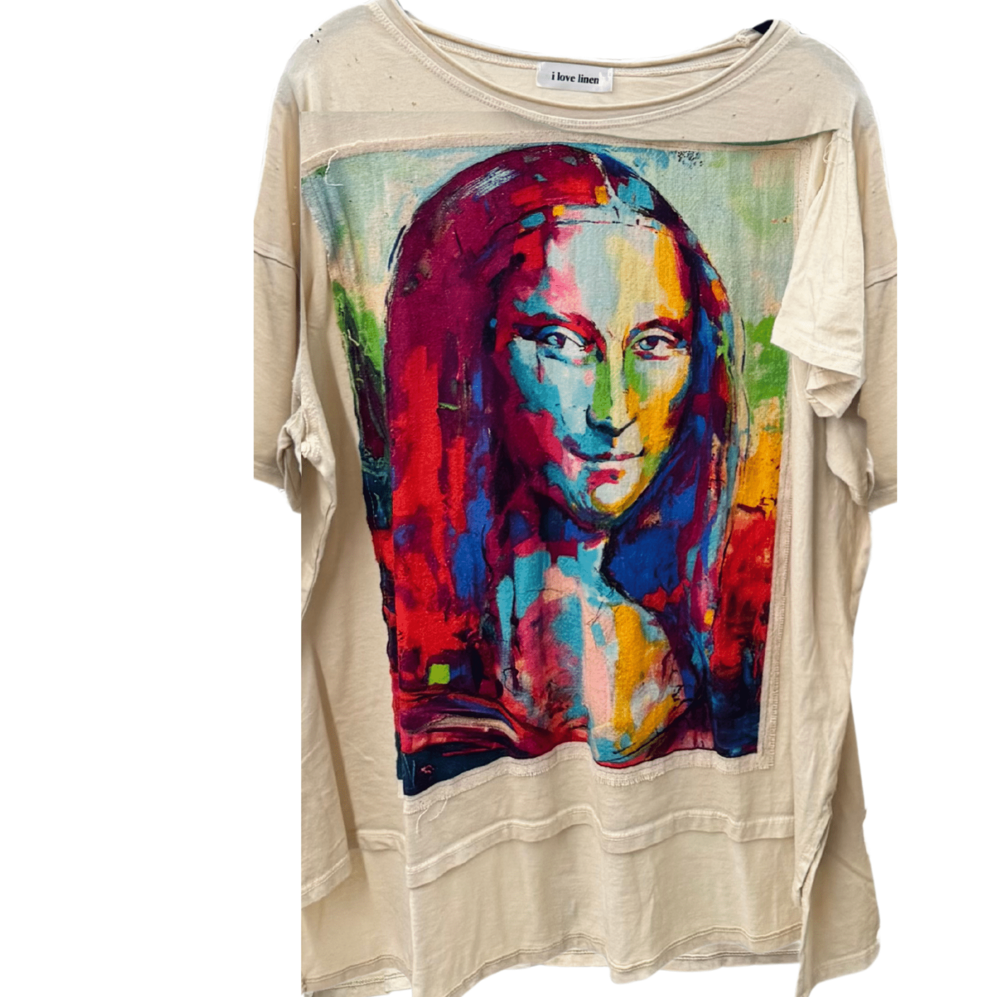 Abstract Mona Lisa Oversized Patchwork Tee - ivyandlavyboutique LeParisPetit by I Love Linen