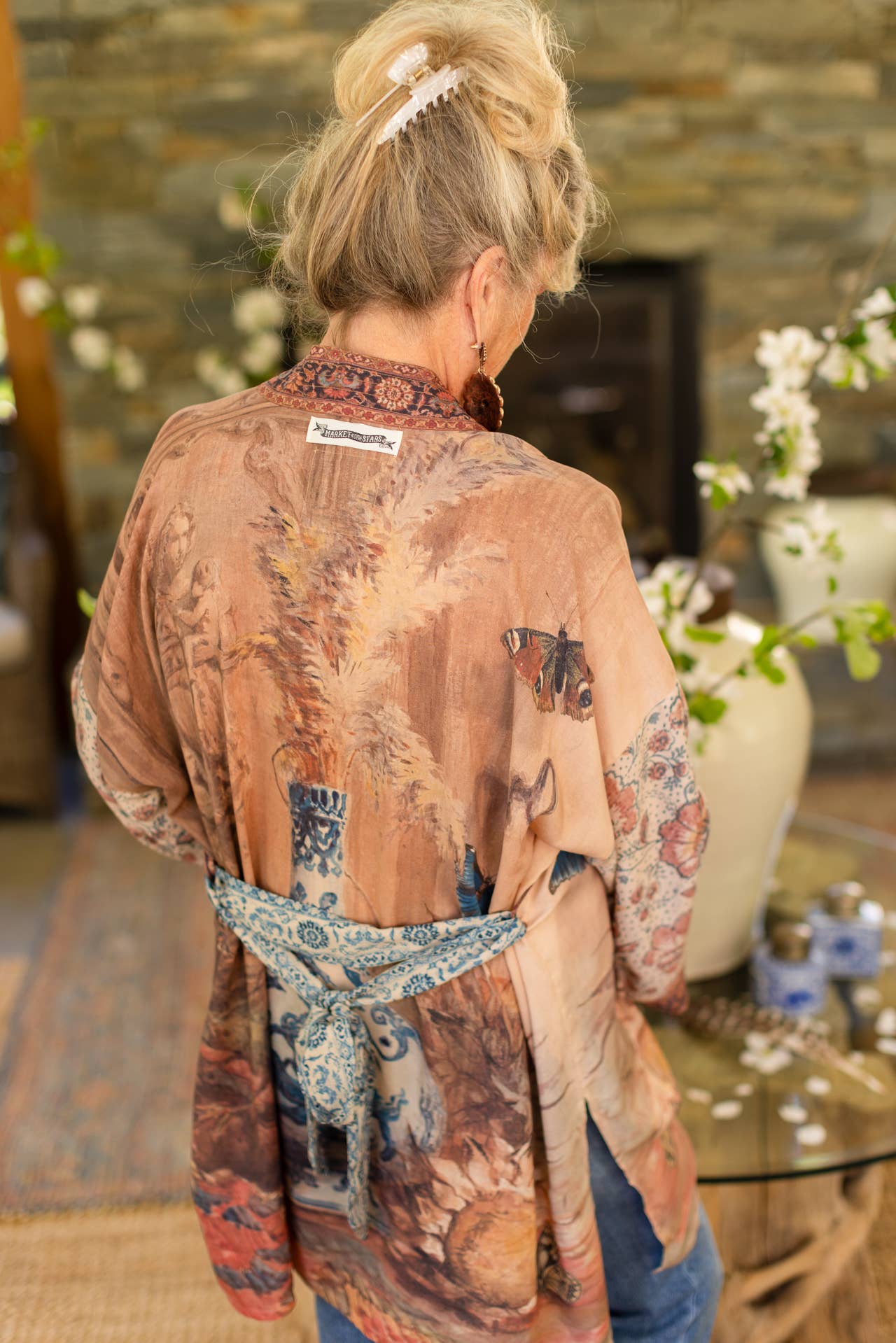 The Storyteller Matinée Duster Kimono w/ Sunflowers, Pottery