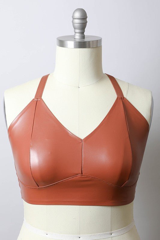 Alexis Faux Leather Longline Bralette Plus Size - ivyandlavyboutique Leto Accessories