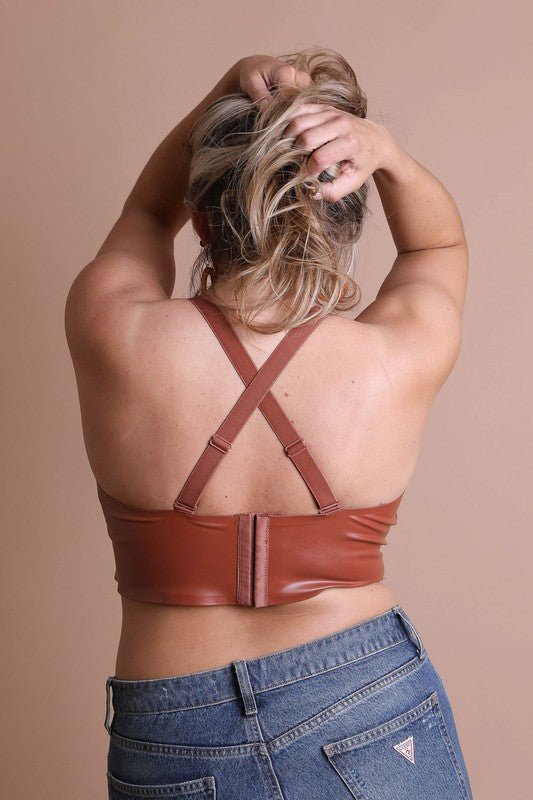 Alexis Faux Leather Longline Bralette Plus Size - ivyandlavyboutique Leto Accessories