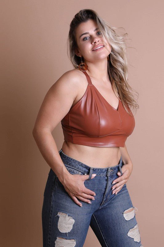 Alexis Faux Leather Longline Bralette Plus Size - ivyandlavyboutique Leto Accessories
