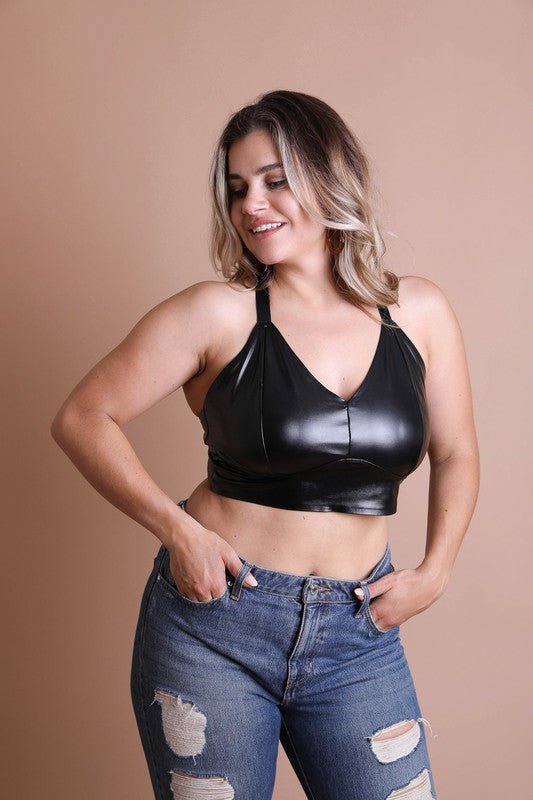 Alexis Faux Leather Longline Bralette Plus Size - ivyandlavyboutique Leto Accessories