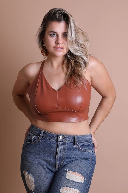Alexis Faux Leather Longline Bralette Plus Size - ivyandlavyboutique Leto Accessories