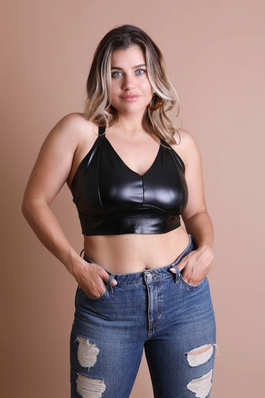 Alexis Faux Leather Longline Bralette Plus Size - ivyandlavyboutique Leto Accessories