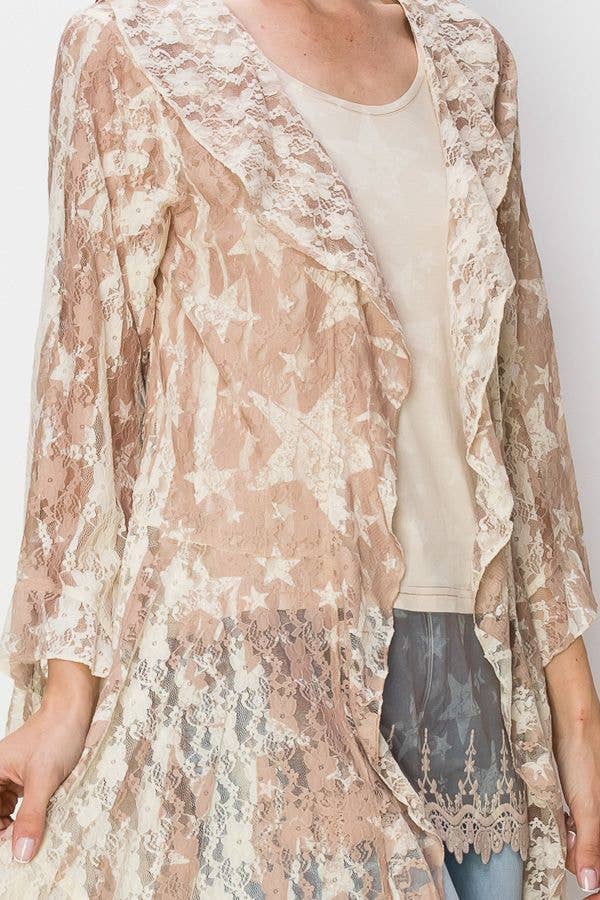 ALL LACE CARDIGAN WITH RUFFLES Tp Star - ivyandlavyboutique Origami Apparel ~ Lace and Crochet inspired