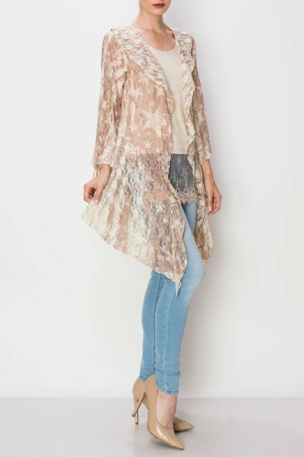 ALL LACE CARDIGAN WITH RUFFLES Tp Star - ivyandlavyboutique Origami Apparel ~ Lace and Crochet inspired