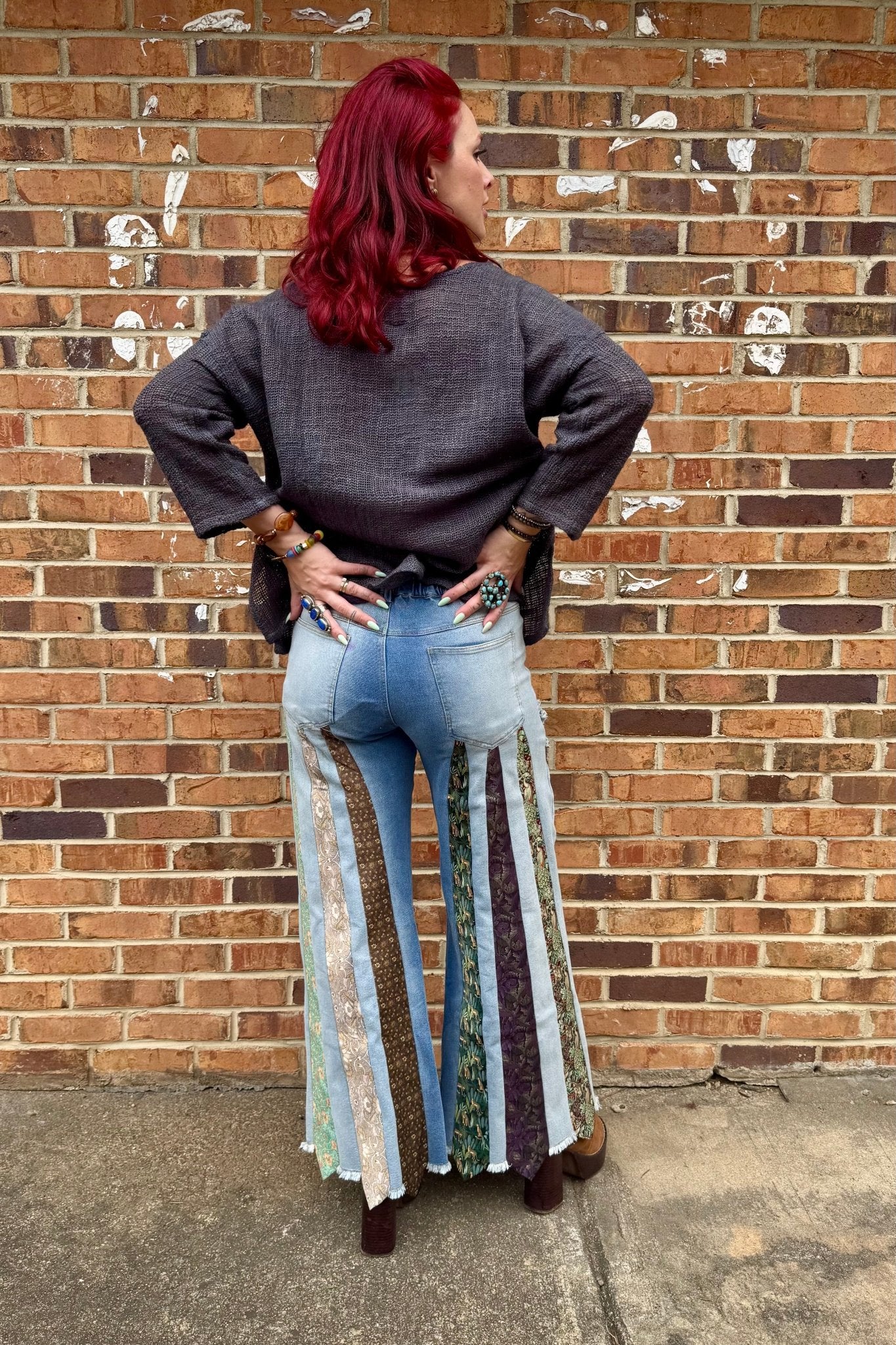 All Tied Up - Abstract One of a Kind Denim Flare Pant - ivyandlavyboutique A Rare Bird Shop