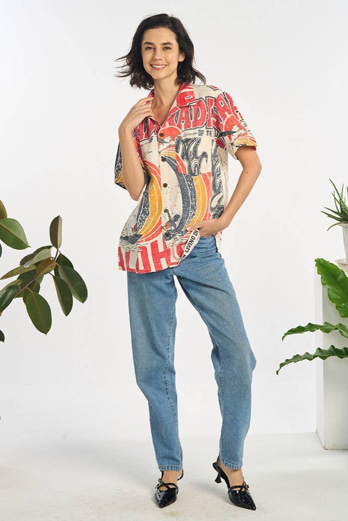 Aloha Collared Button Down Top - ivyandlavyboutique Kathmandu Imports