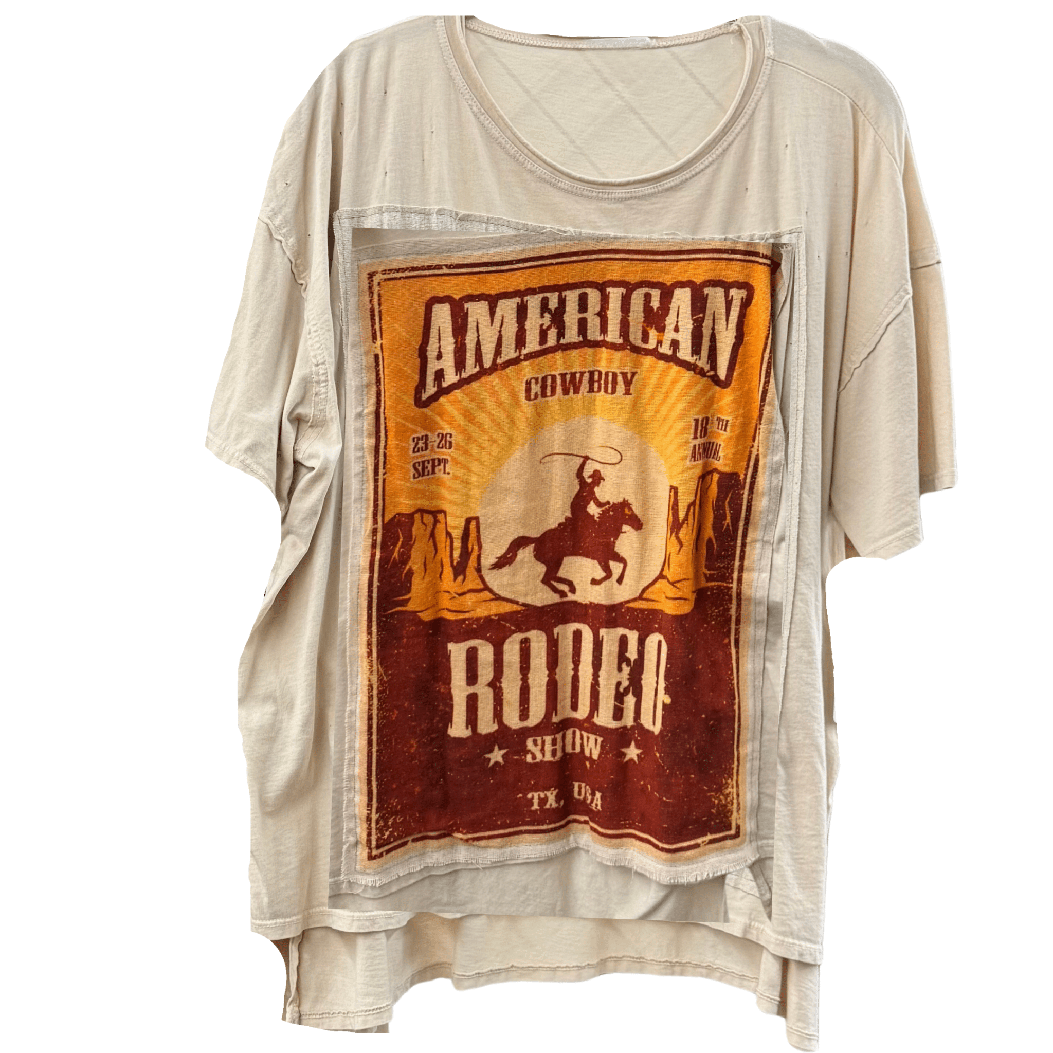 American Cowboy Rodeo Show Vintage Poster Patchwork Tee - ivyandlavyboutique LeParisPetit by I Love Linen