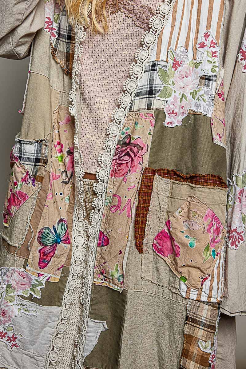 Anastasia Lace Trim Patchwork Applique Accents Maxi Cardigan - ivyandlavyboutique Pol Clothing