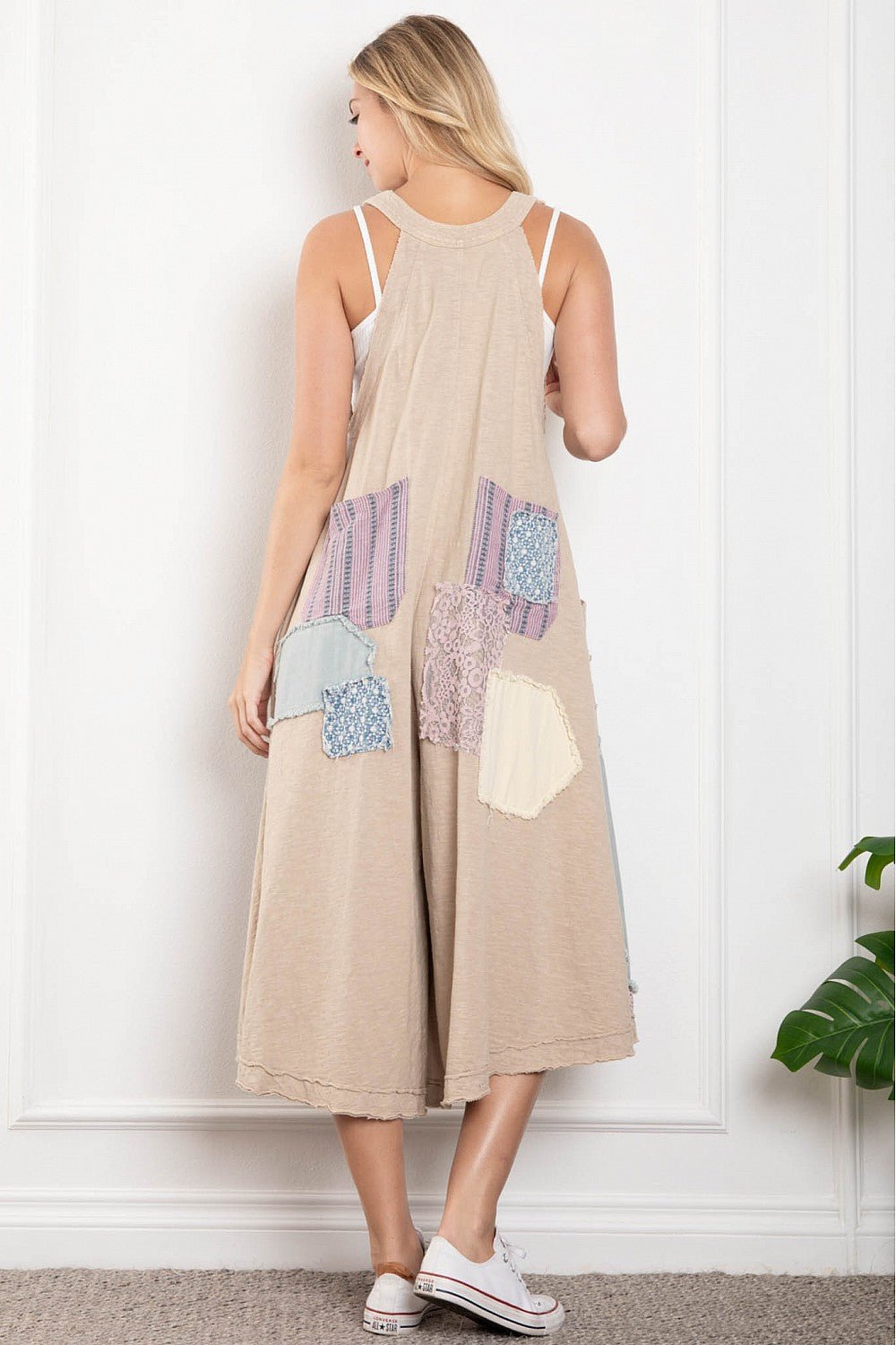 Annabell Swing Deep V Patched Wide Leg jumpsuit Overall - ivyandlavyboutique Blue Velvet